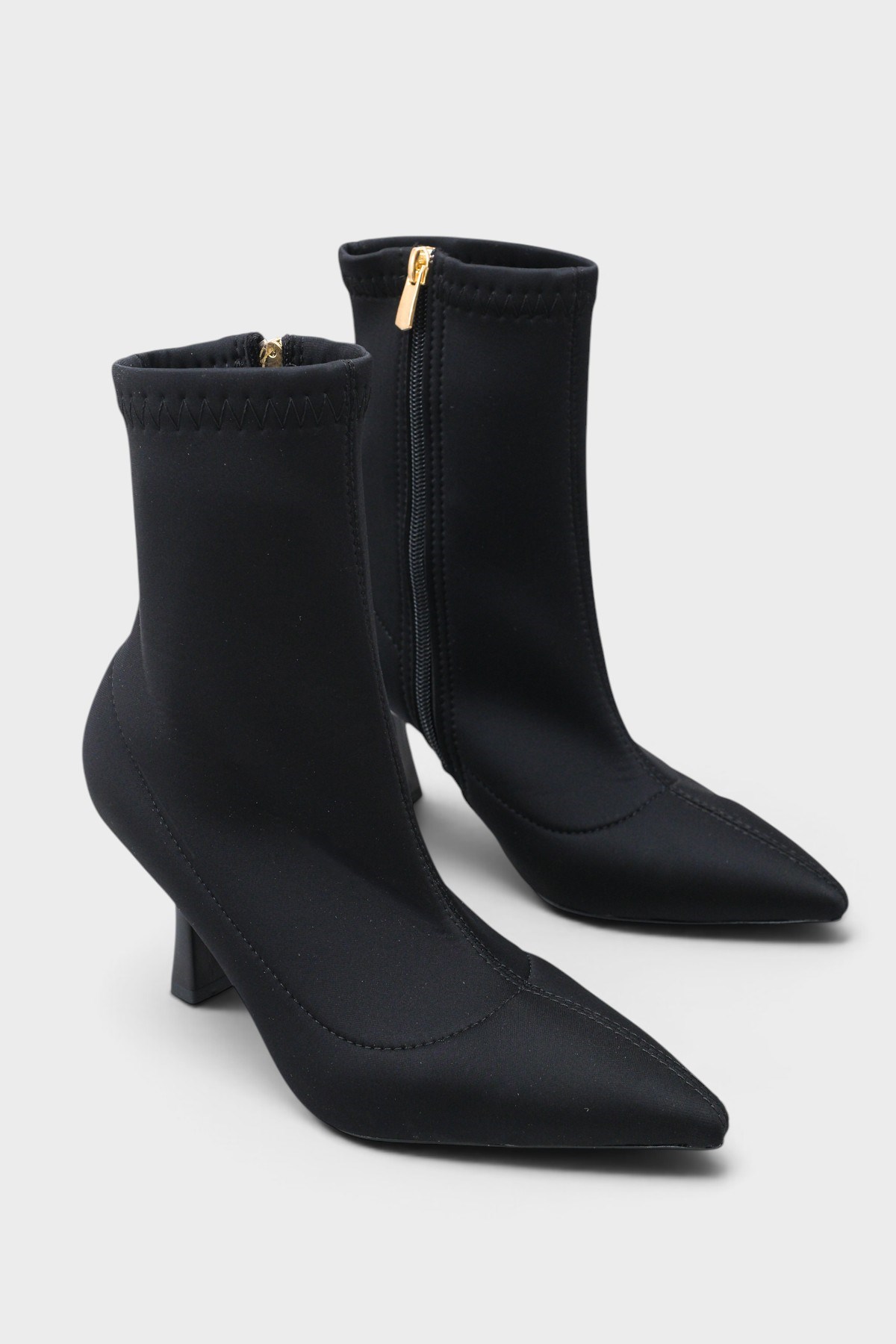 Capone Icla Pointed Toe High Heel Elegant Women Black Scuba Ankle Boot