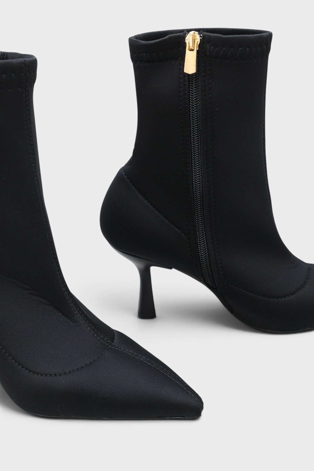 Capone Icla Pointed Toe High Heel Elegant Women Black Scuba Ankle Boot