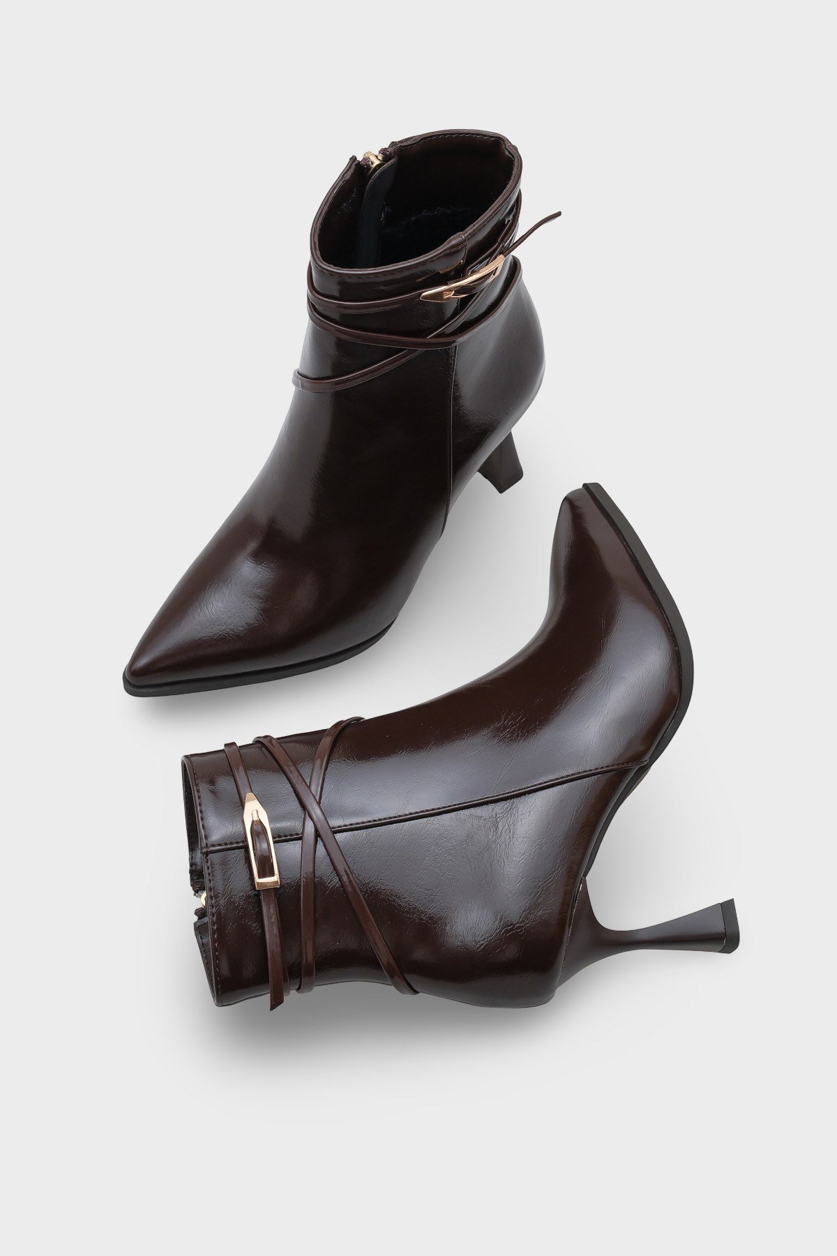 Capone Isabella Buckle Pointed Toe Elegant Heeled Women Brown Ankle Boot