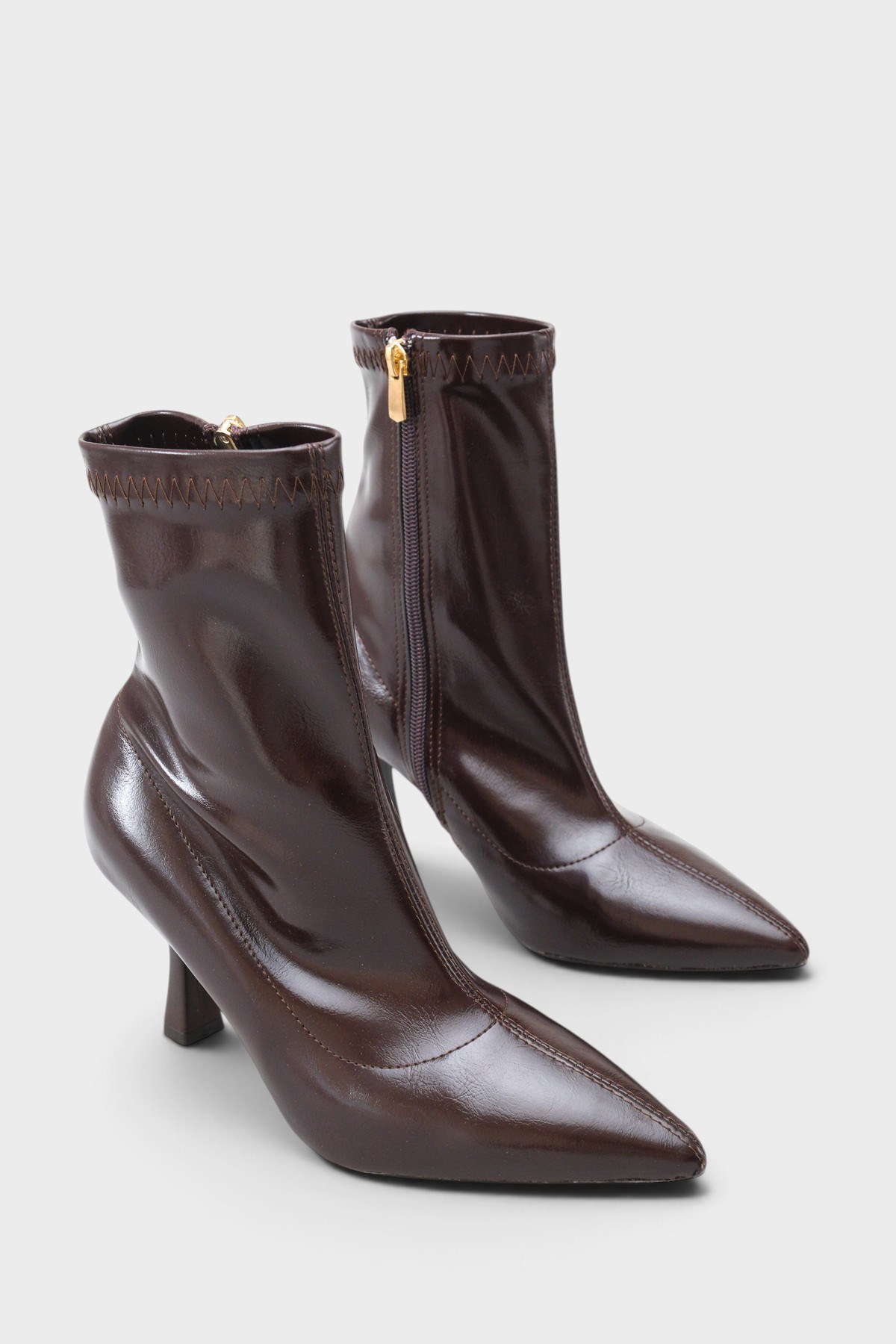 Capone Isla Stretch Pointed Toe High Heel Elegant Women Brown Ankle Boot