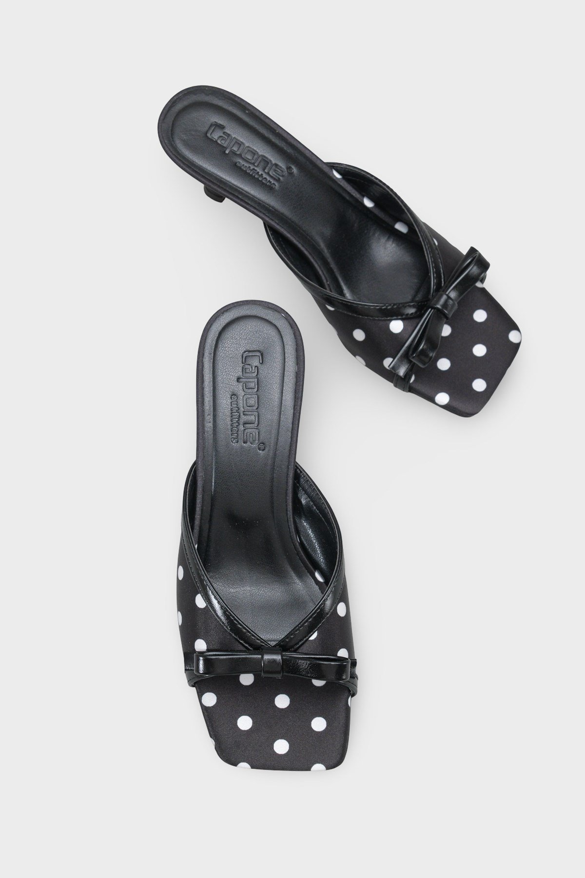 Capone Issy Satin Mid Heel Square Toe Women Black Sandal