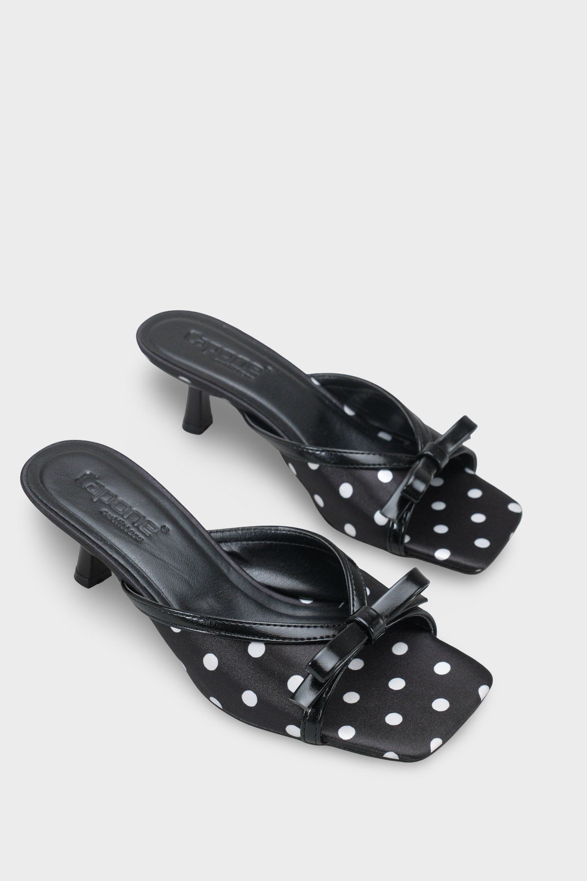 Capone Issy Satin Mid Heel Square Toe Women Black Sandal