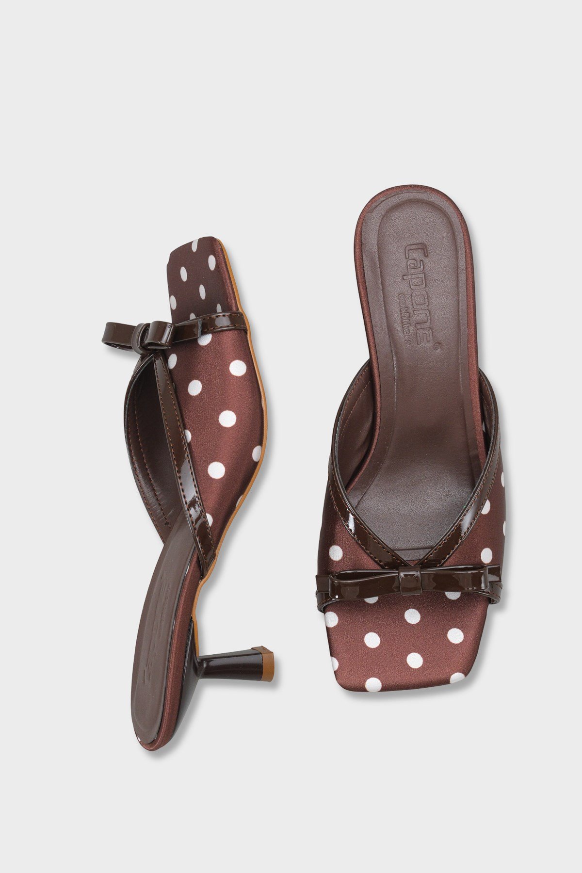 Capone Issy Satin Mid Heel Square Toe Women Brown Sandal