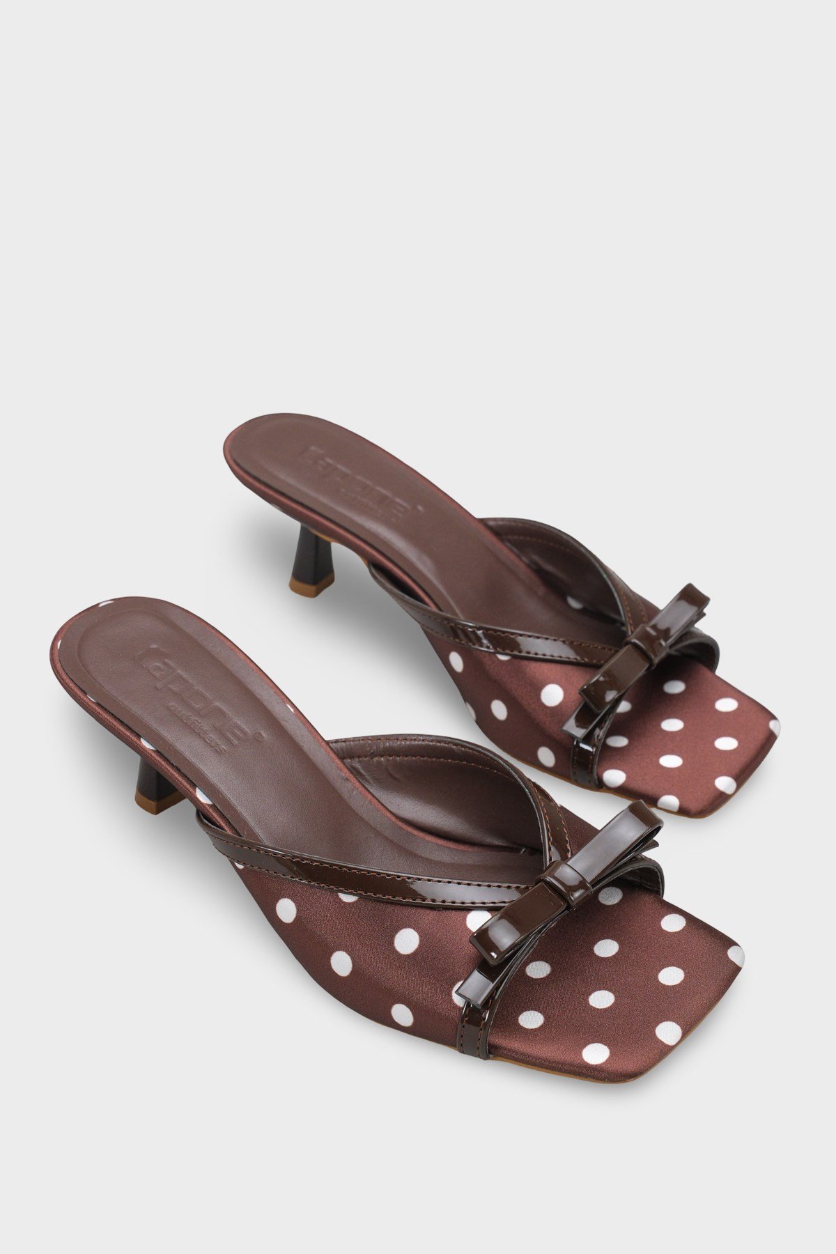 Capone Issy Satin Mid Heel Square Toe Women Brown Sandal