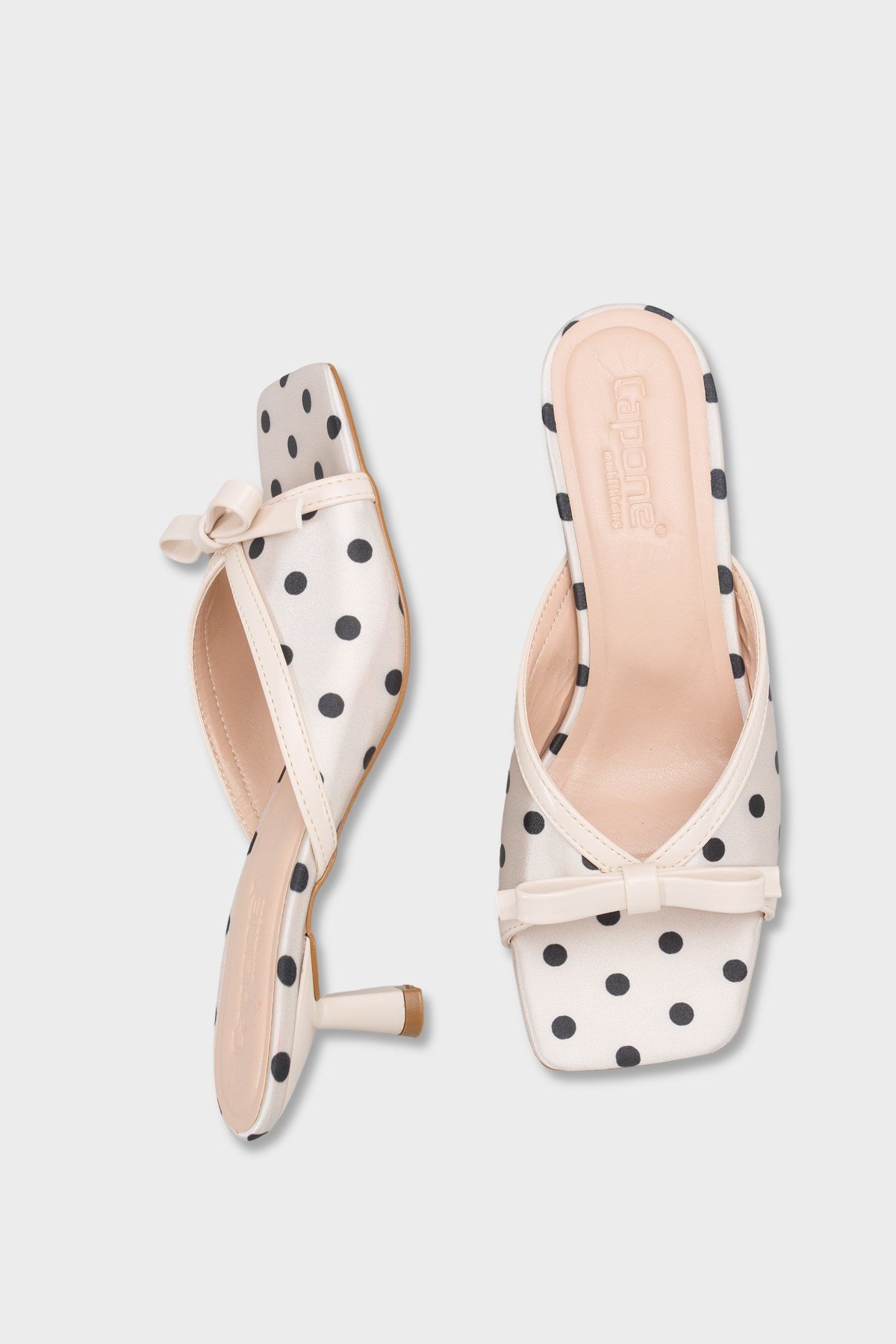 Capone Issy Satin Mid Heel Square Toe Women Beige Sandal