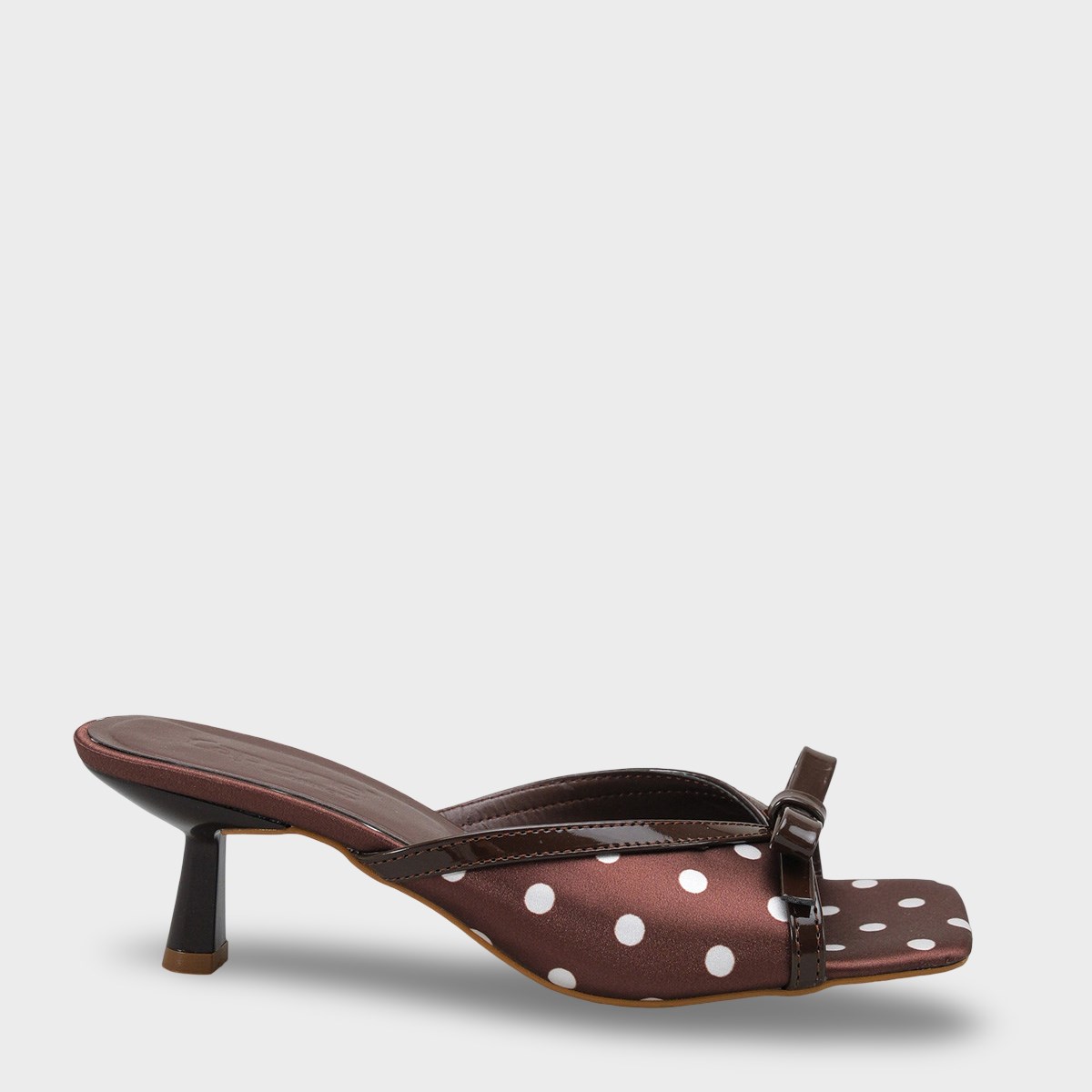 Capone Issy Satin Mid Heel Square Toe Women Brown Sandal