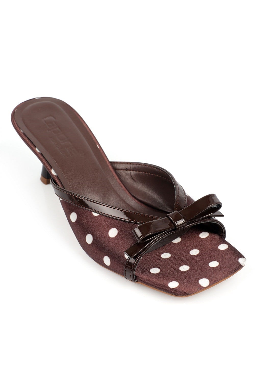 Capone Issy Satin Mid Heel Square Toe Women Brown Sandal