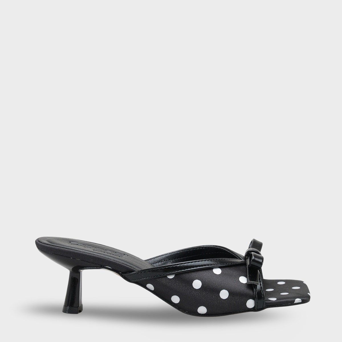 Capone Issy Satin Mid Heel Square Toe Women Black Sandal