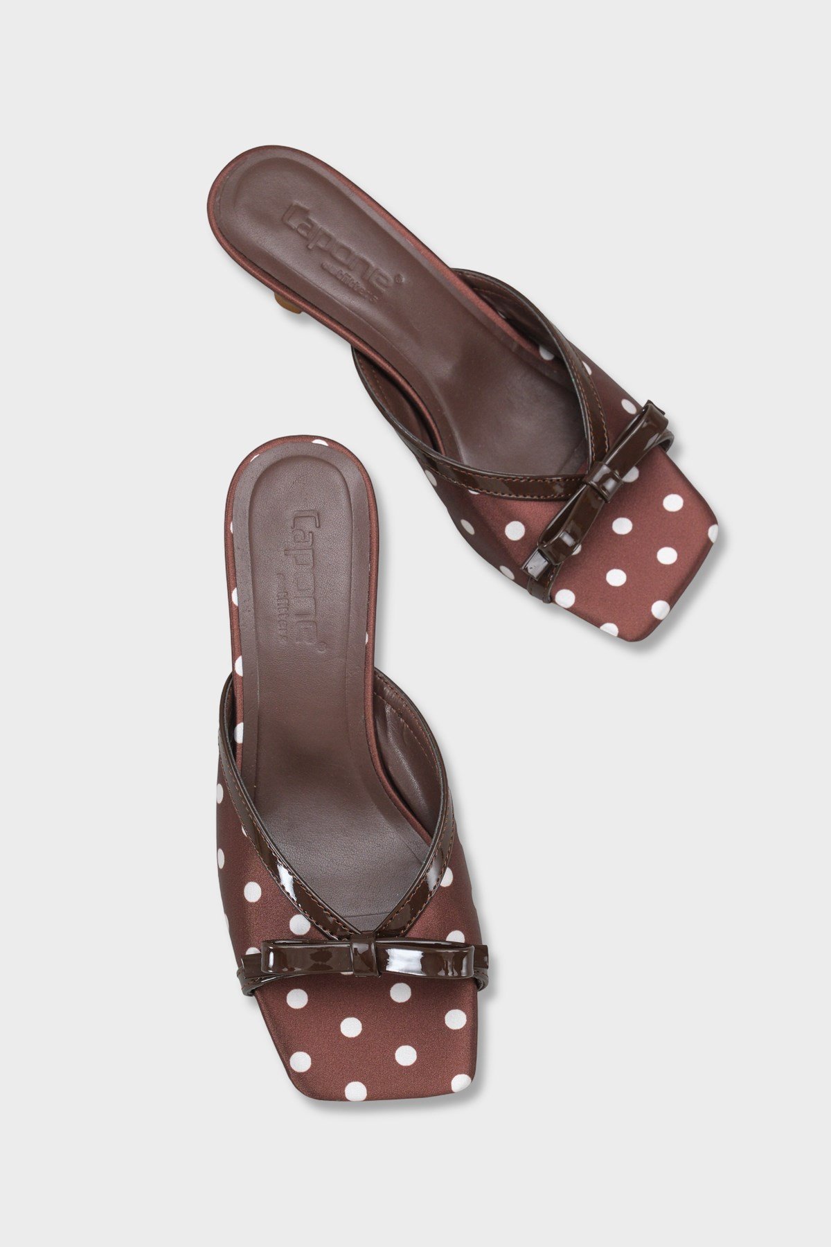 Capone Issy Satin Mid Heel Square Toe Women Brown Sandal