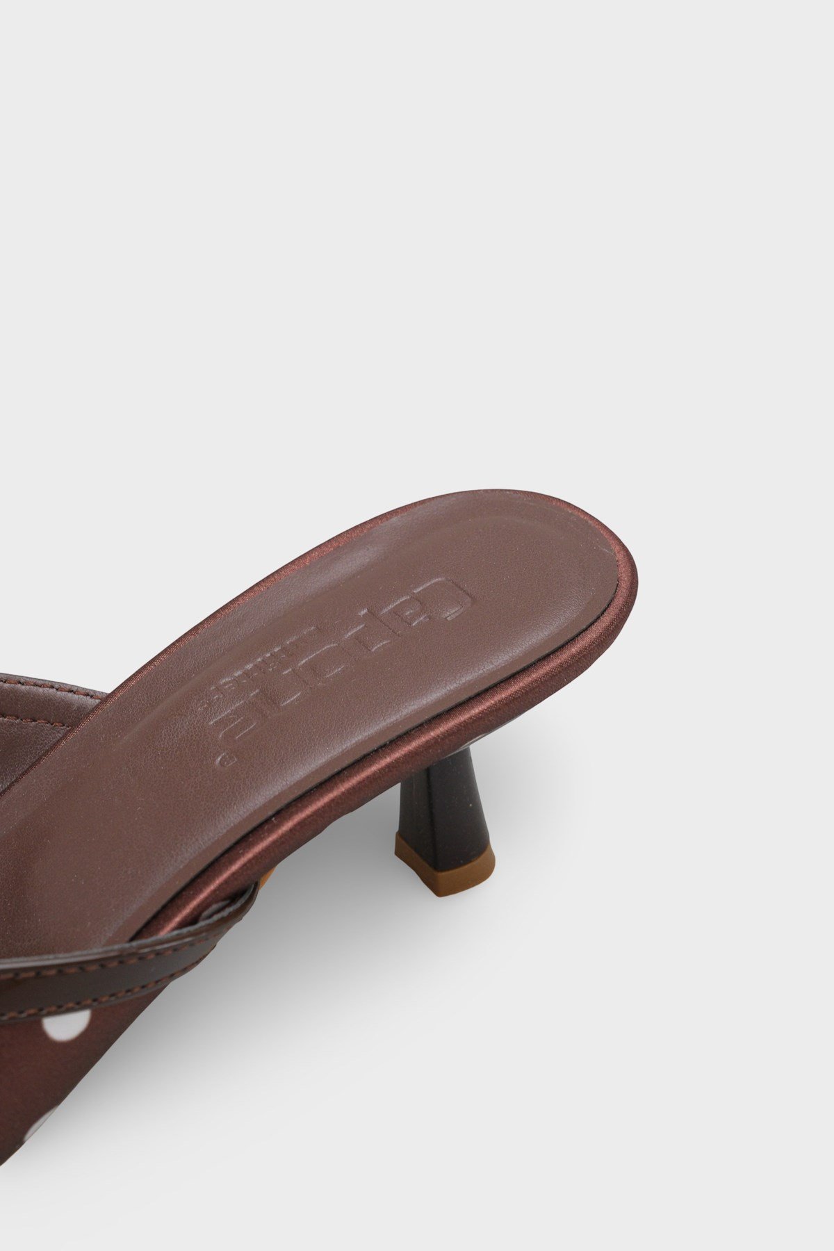 Capone Issy Satin Mid Heel Square Toe Women Brown Sandal