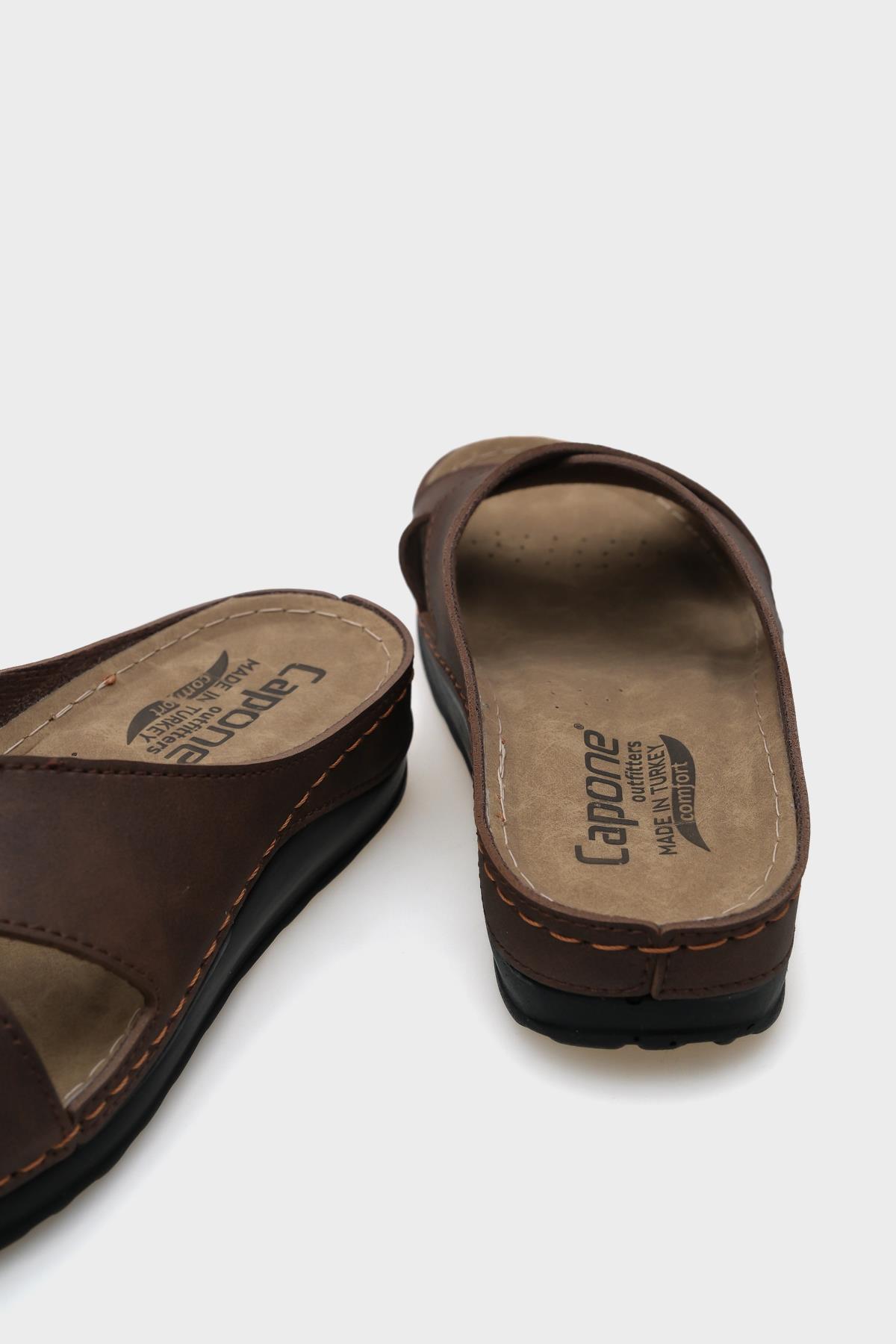 Capone Ivory 107001 Women Brown Cross Band Slide Comfort Anatomical Sandals