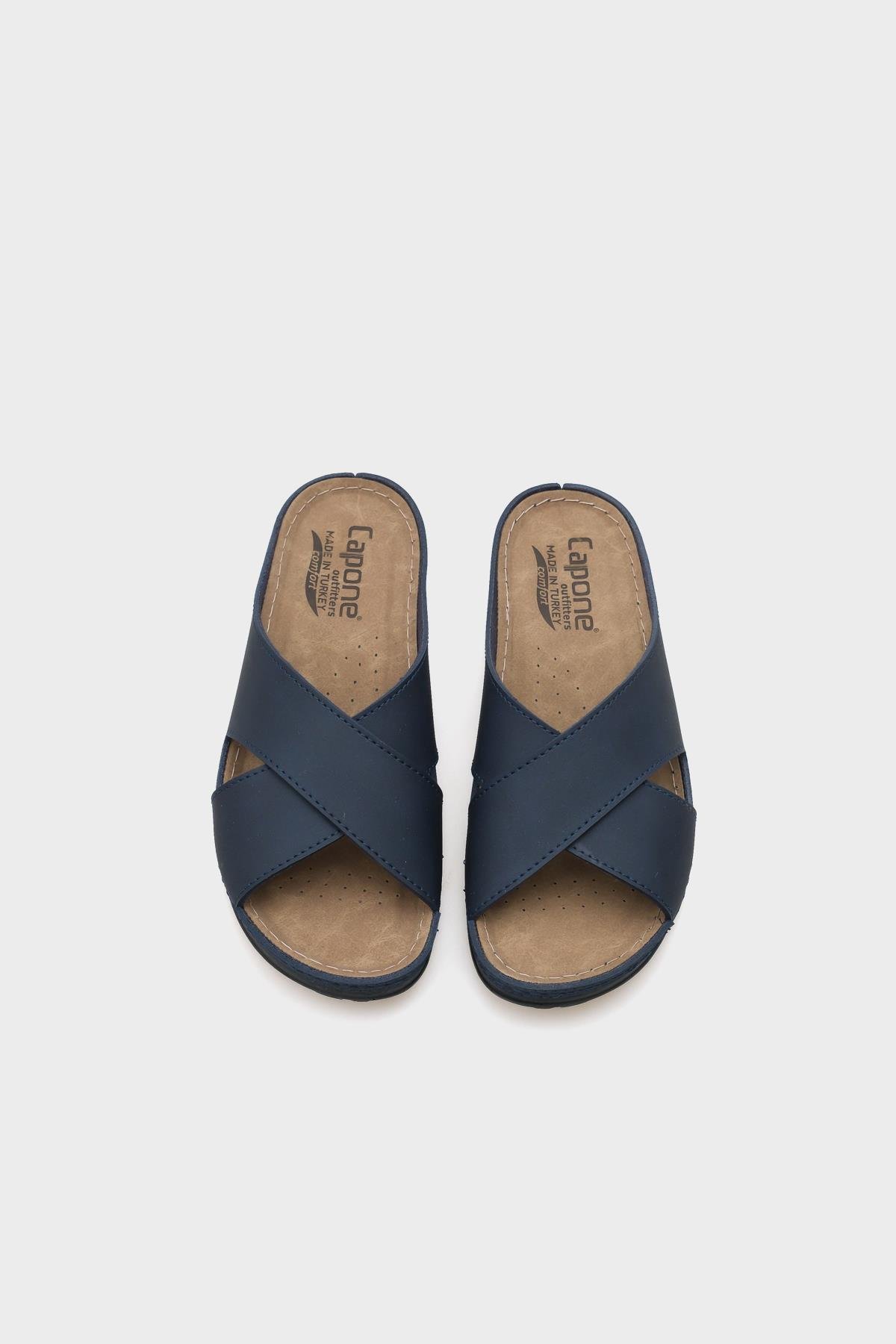 Capone Ivory 107001 Women Navy Cross Band Slide Comfort Anatomical Sandals