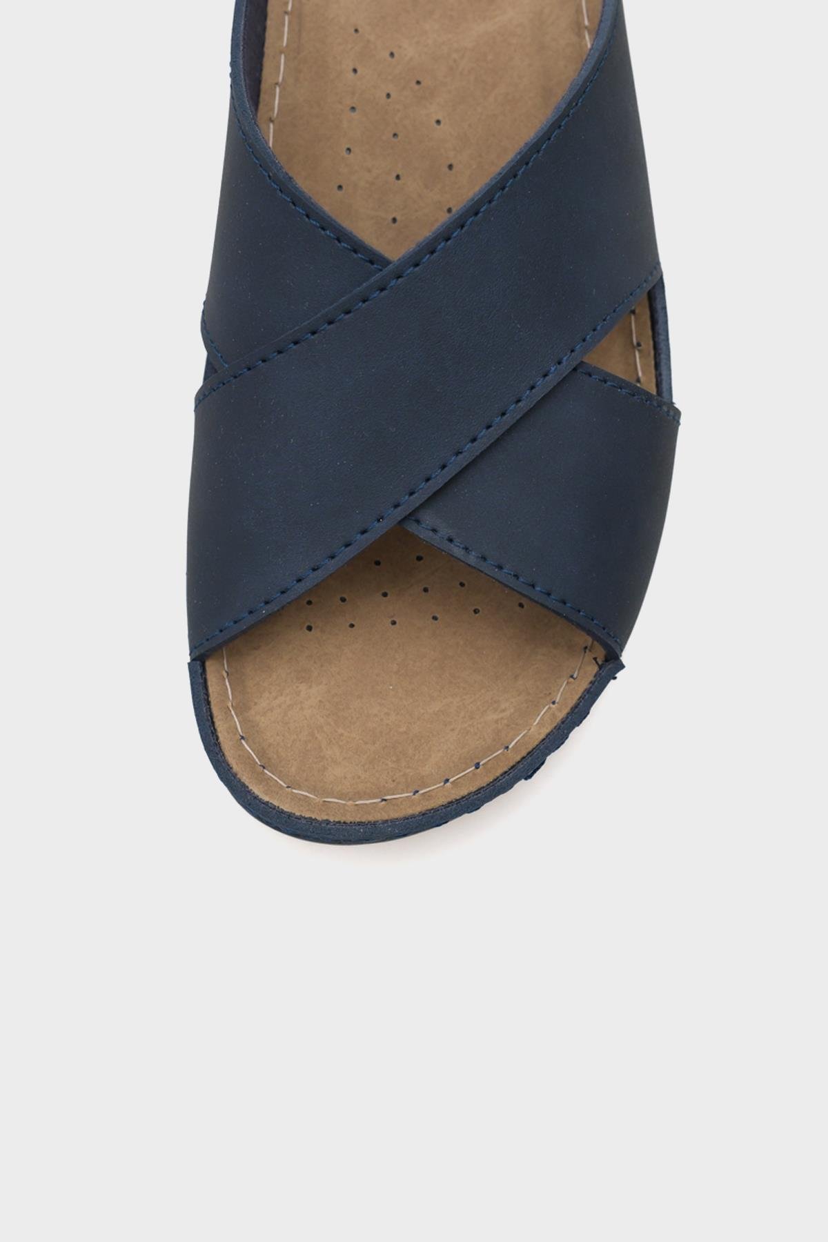 Capone Ivory 107001 Women Navy Cross Band Slide Comfort Anatomical Sandals