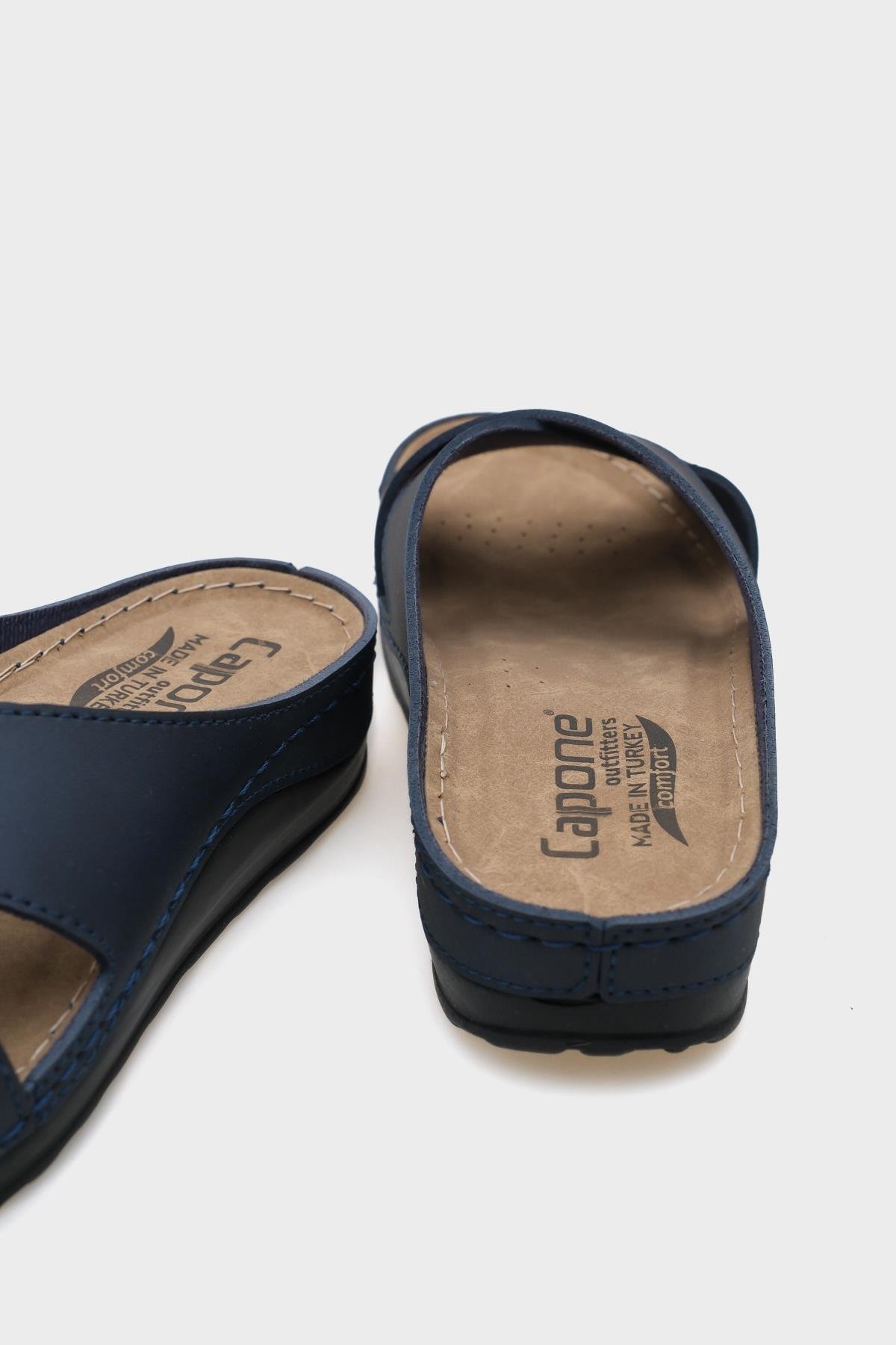 Capone Ivory 107001 Women Navy Cross Band Slide Comfort Anatomical Sandals