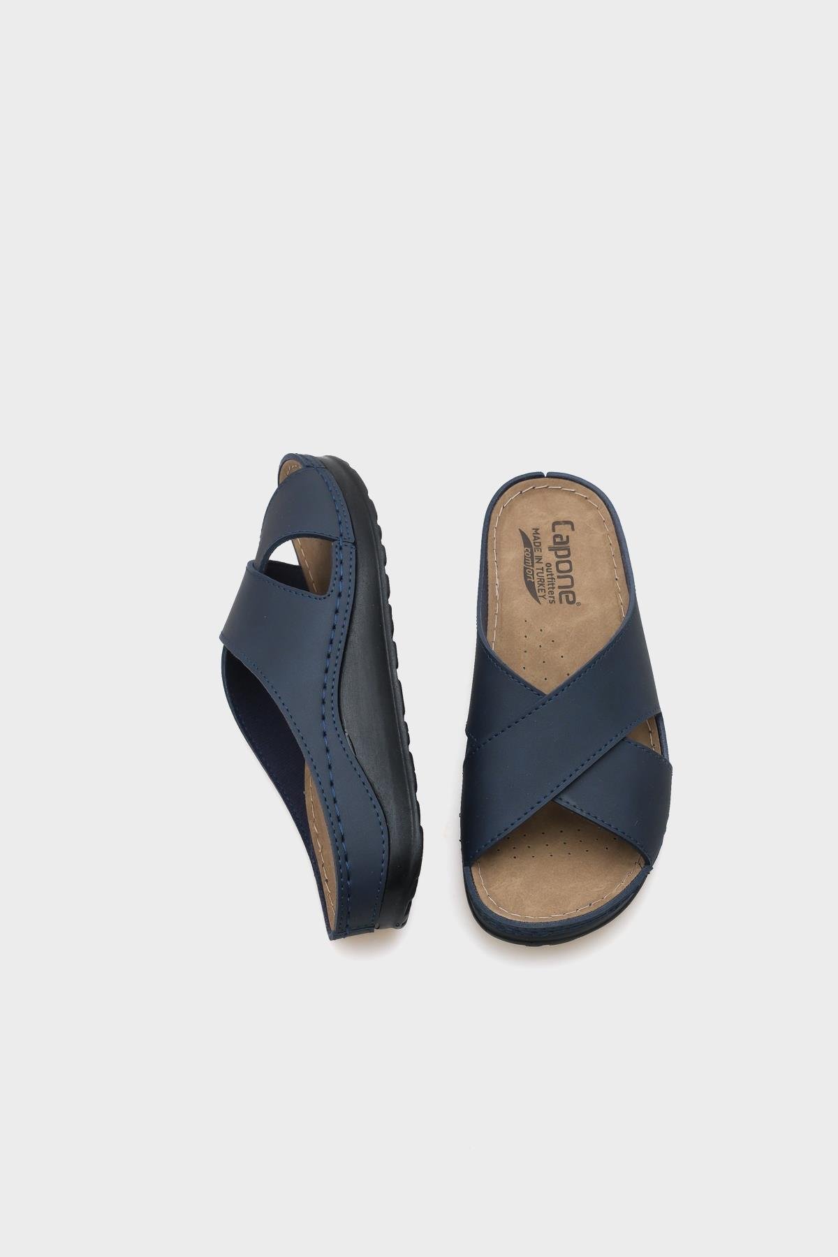 Capone Ivory 107001 Women Navy Cross Band Slide Comfort Anatomical Sandals