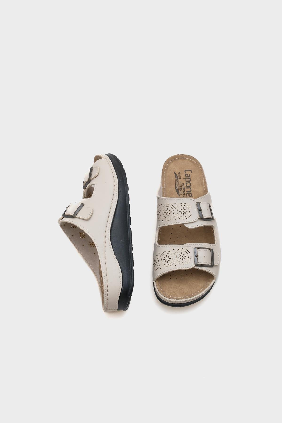 Capone Jaclin 107009 Women Beige Double Starps Slide Comfort Anatomical Sandals
