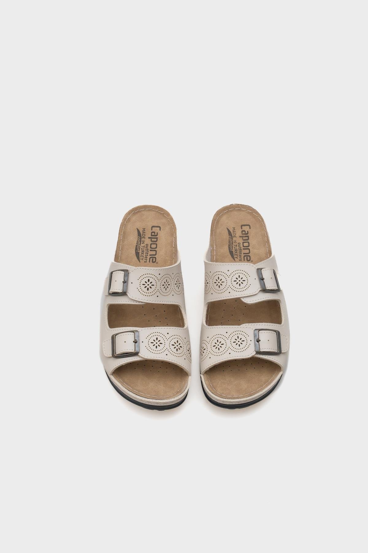 Capone Jaclin 107009 Women Beige Double Starps Slide Comfort Anatomical Sandals