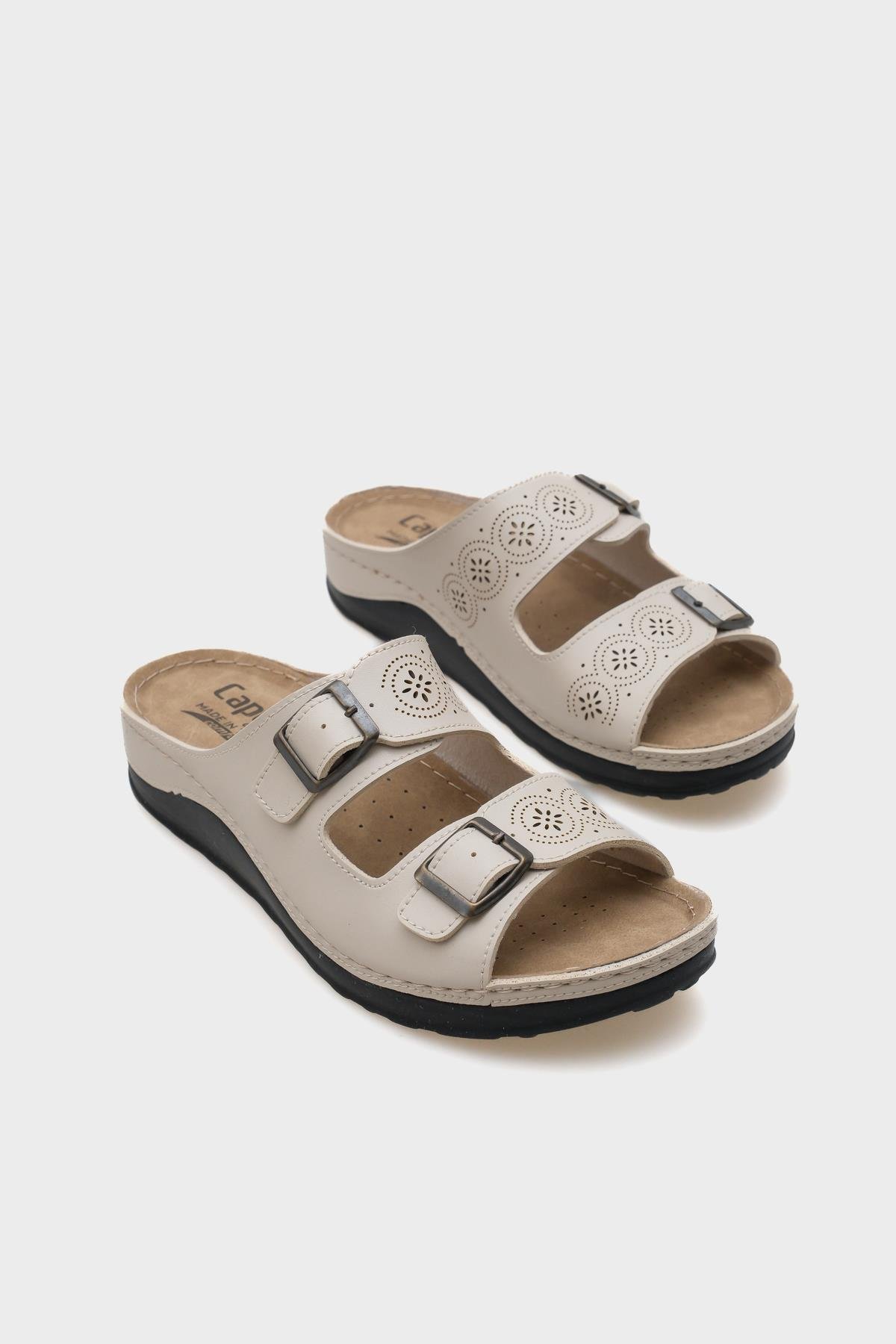 Capone Jaclin 107009 Women Beige Double Starps Slide Comfort Anatomical Sandals