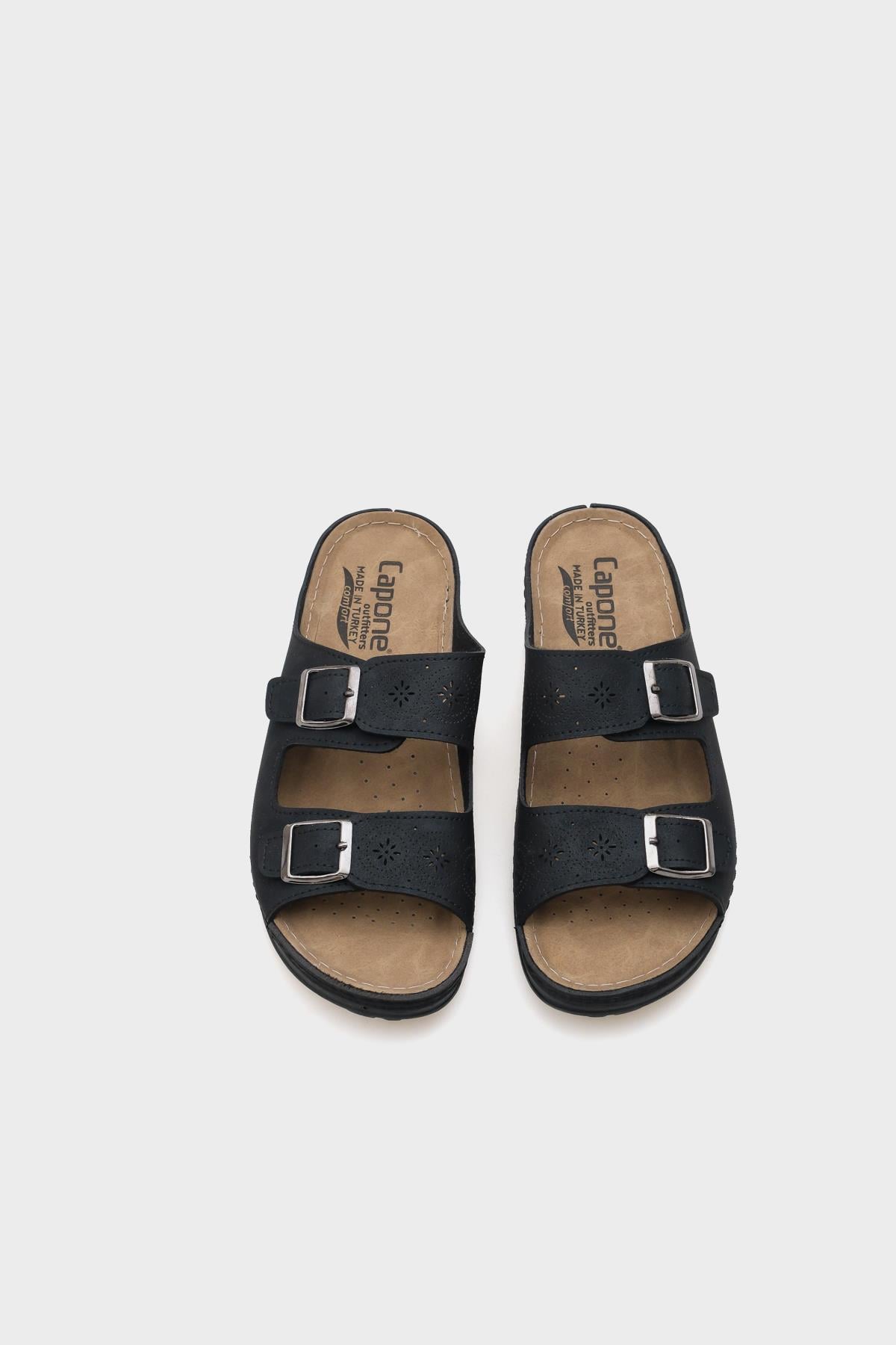 Capone Jaclin 107009 Women Black Double Starps Slide Comfort Anatomical Sandals
