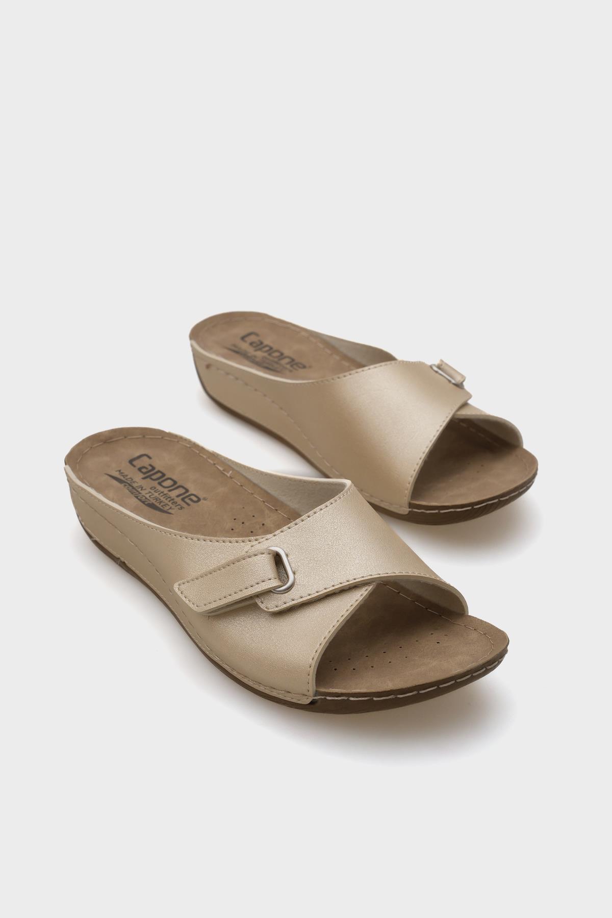 Capone Jenn Z0397 Women Gold Slide Comfort Anatomical Sandals
