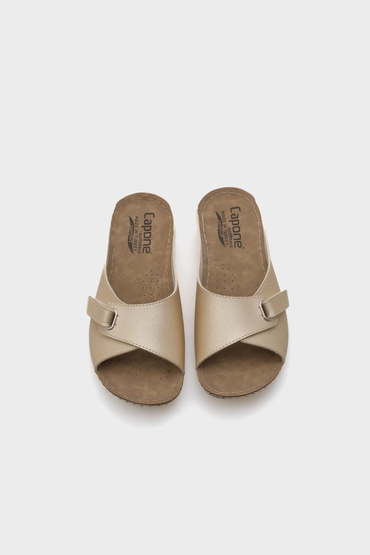 Capone Jenn Z0397 Women Gold Slide Comfort Anatomical Sandals