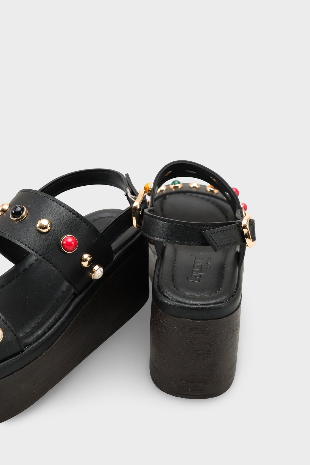 Capone Jennie Wedge Heel Colorful Crystal Embellished Double Band Women Black Sandal