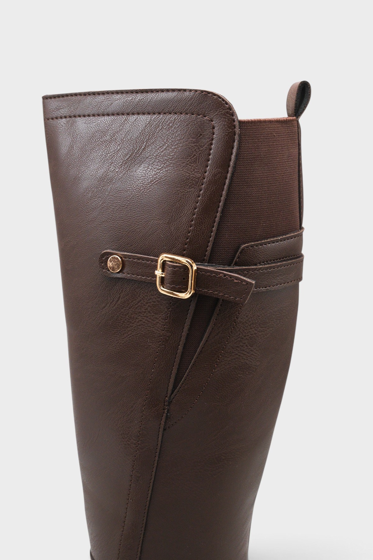 Capone Jessika Round Toe Elastic Shaft Buckle Women Brown Riding Boot