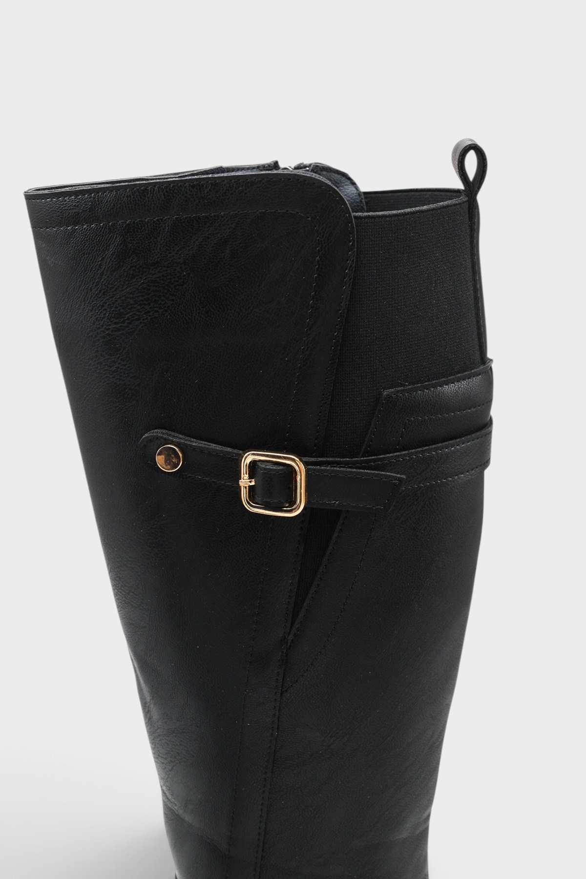 Capone Jessika Round Toe Elastic Shaft Buckle Women Black Riding Boot