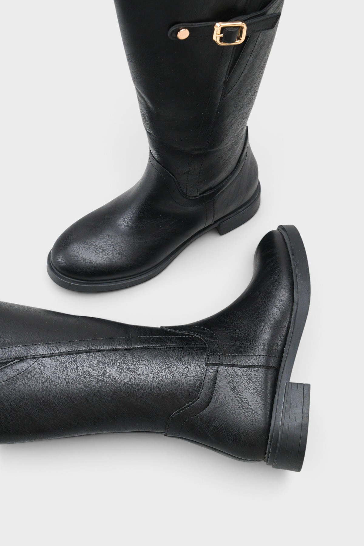Capone Jessika Round Toe Elastic Shaft Buckle Women Black Riding Boot
