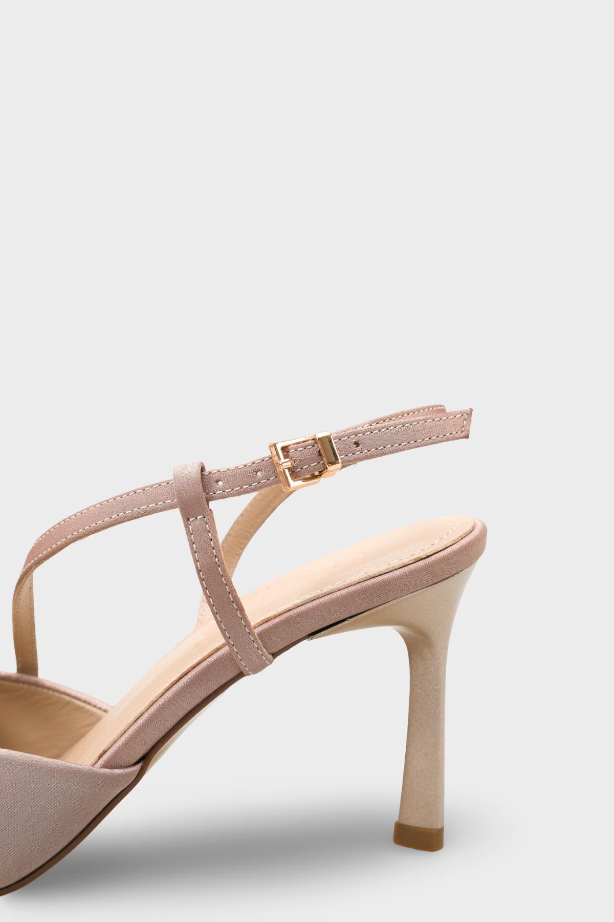 Capone Jodee Genuine Leather Lined Pointed Toe Mid Heel Satin Open Back Women Satin Mink Shoe