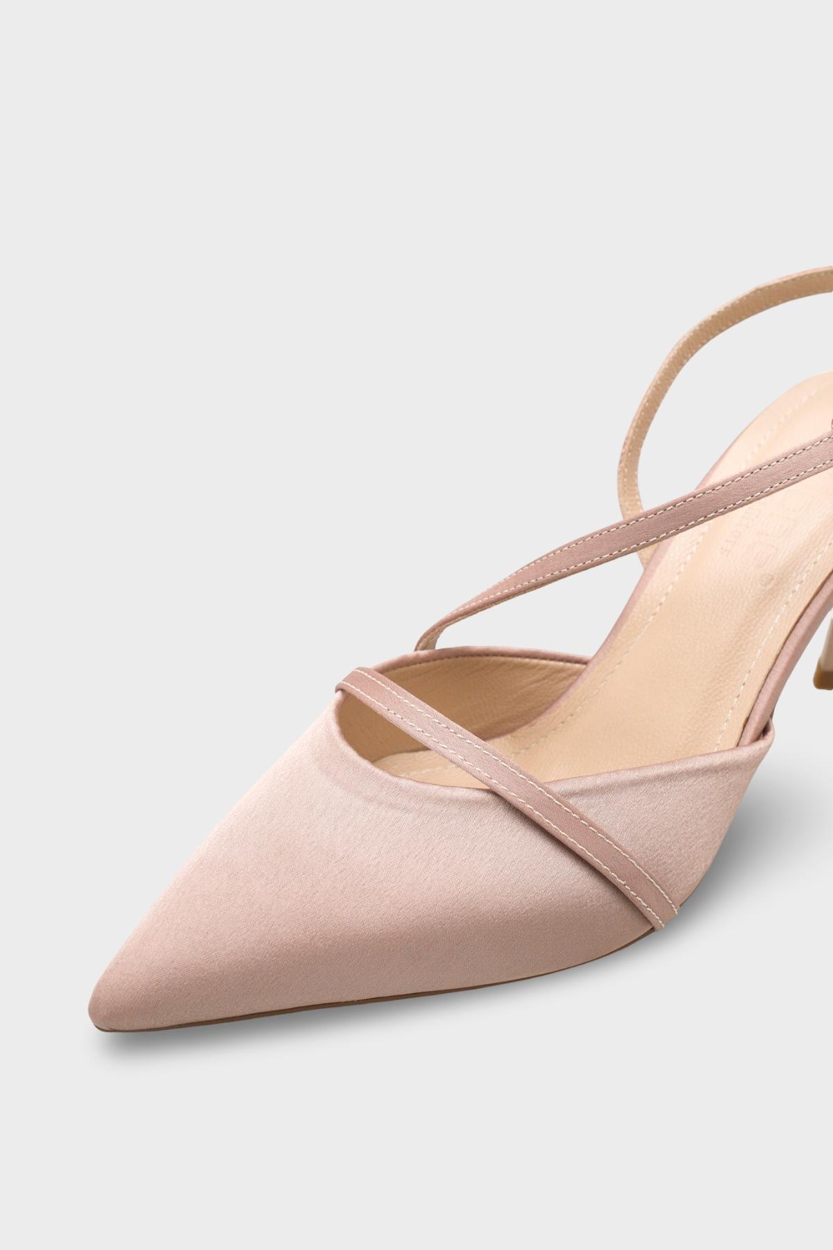 Capone Jodee Genuine Leather Lined Pointed Toe Mid Heel Satin Open Back Women Satin Mink Shoe