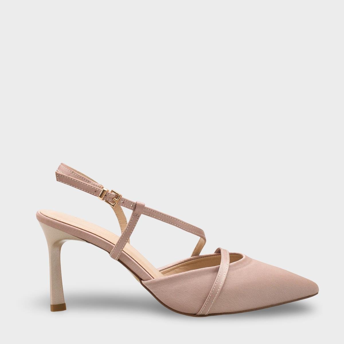 Capone Jodee Genuine Leather Lined Pointed Toe Mid Heel Satin Open Back Women Satin Mink Shoe