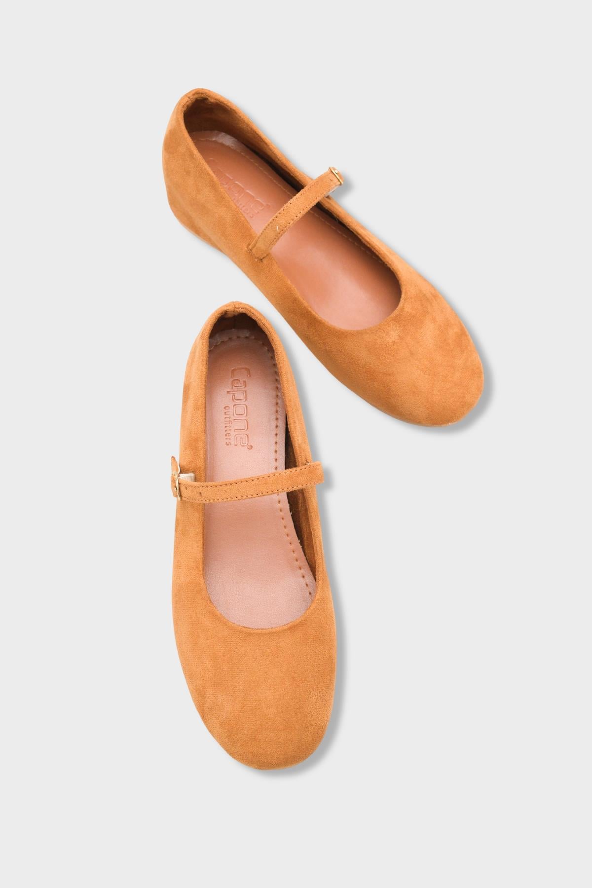 Capone Joell  Suede Look Hidden Wedge Metal Buckle Women Sued Tan Ballet Flat
