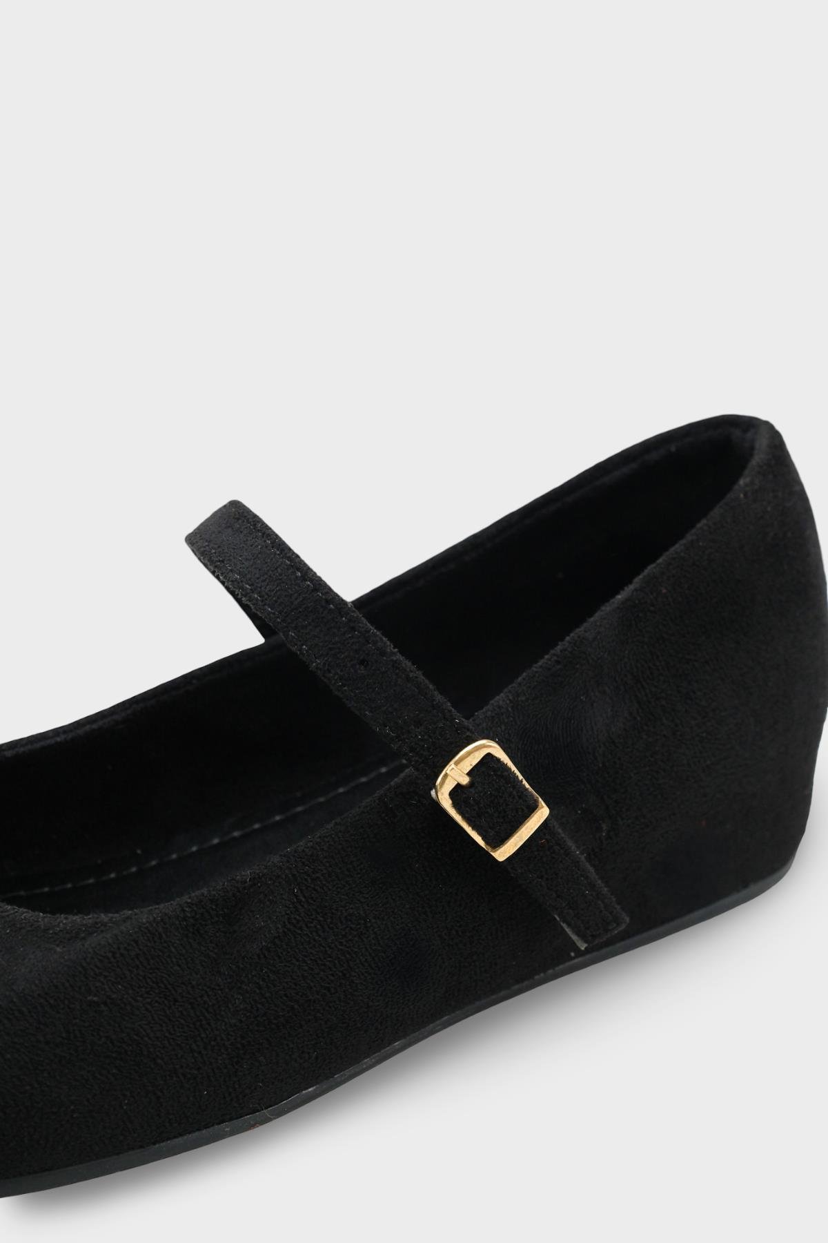 Capone Joell  Suede Look Hidden Wedge Metal Buckle Women Sued Black Ballet Flat