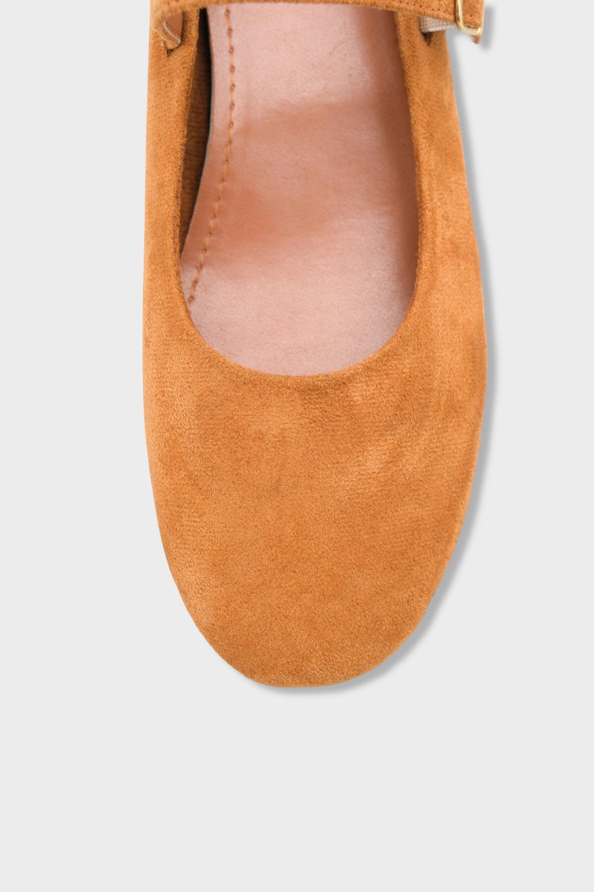 Capone Joell  Suede Look Hidden Wedge Metal Buckle Women Sued Tan Ballet Flat