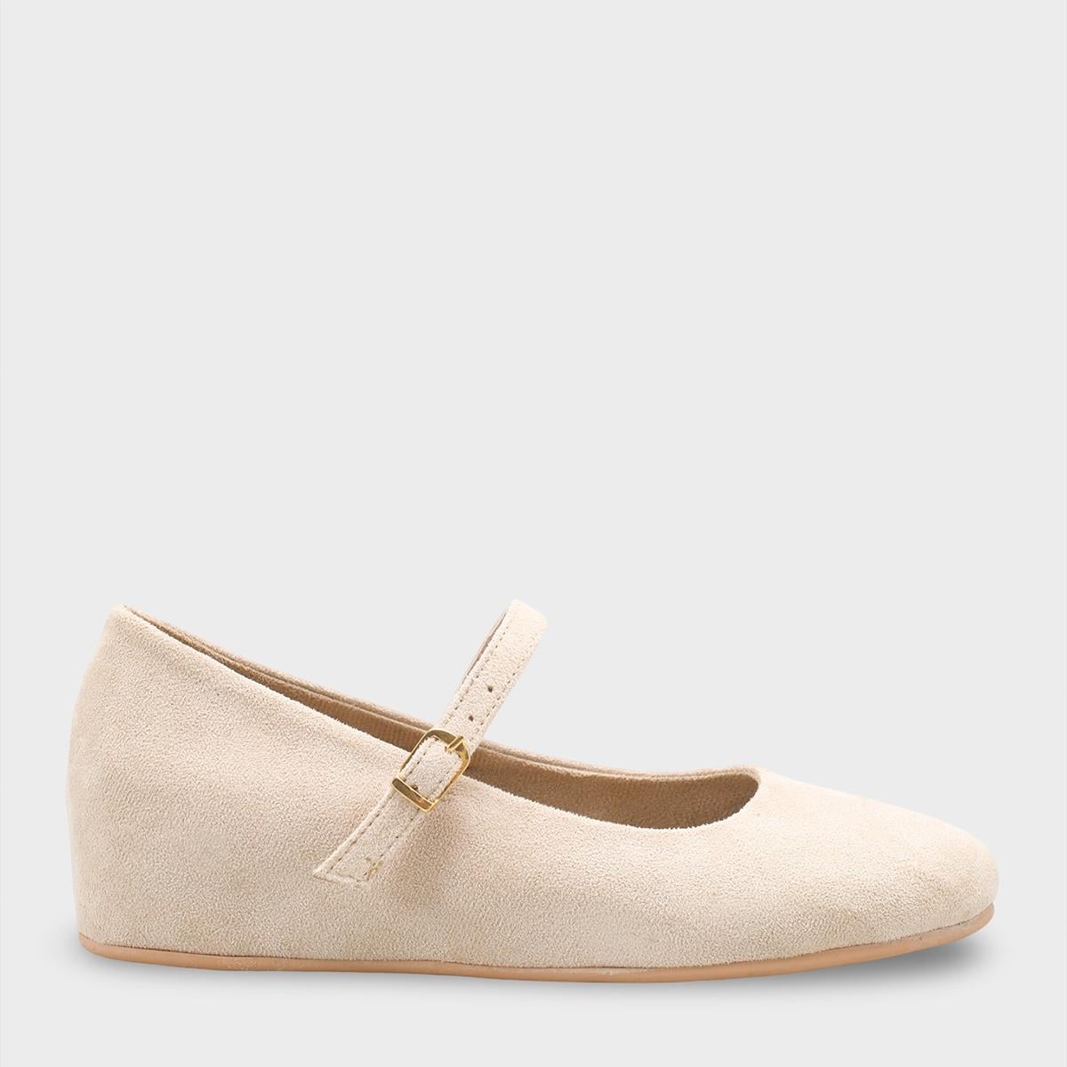 Capone Joell  Suede Look Hidden Wedge Metal Buckle Women Sued Mink Ballet Flat