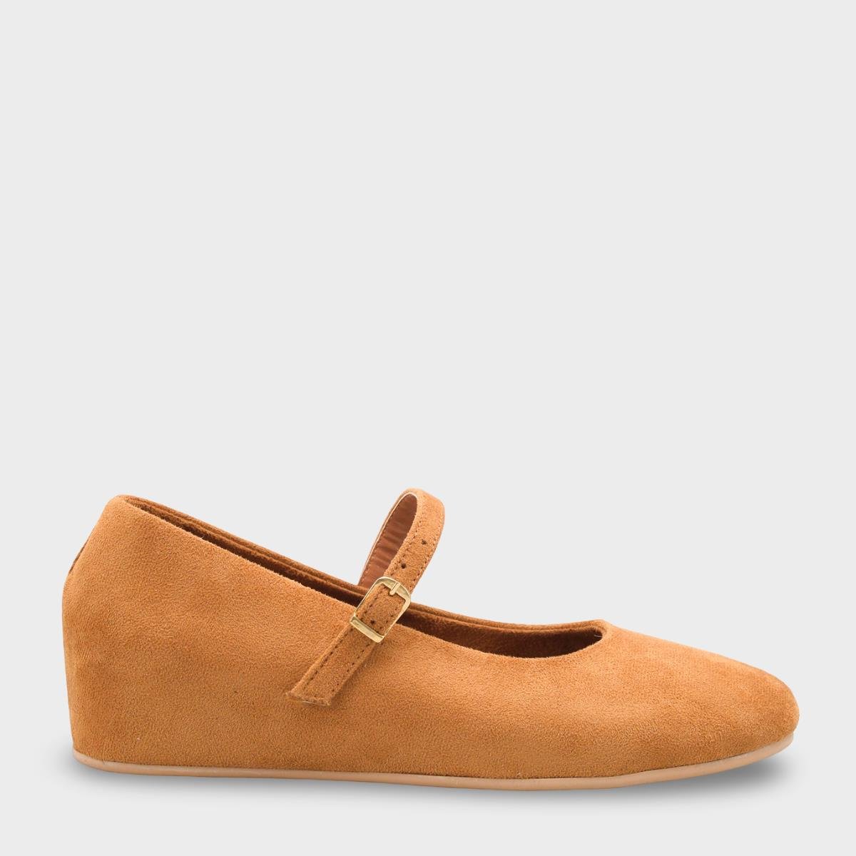 Capone Joell  Suede Look Hidden Wedge Metal Buckle Women Sued Tan Ballet Flat
