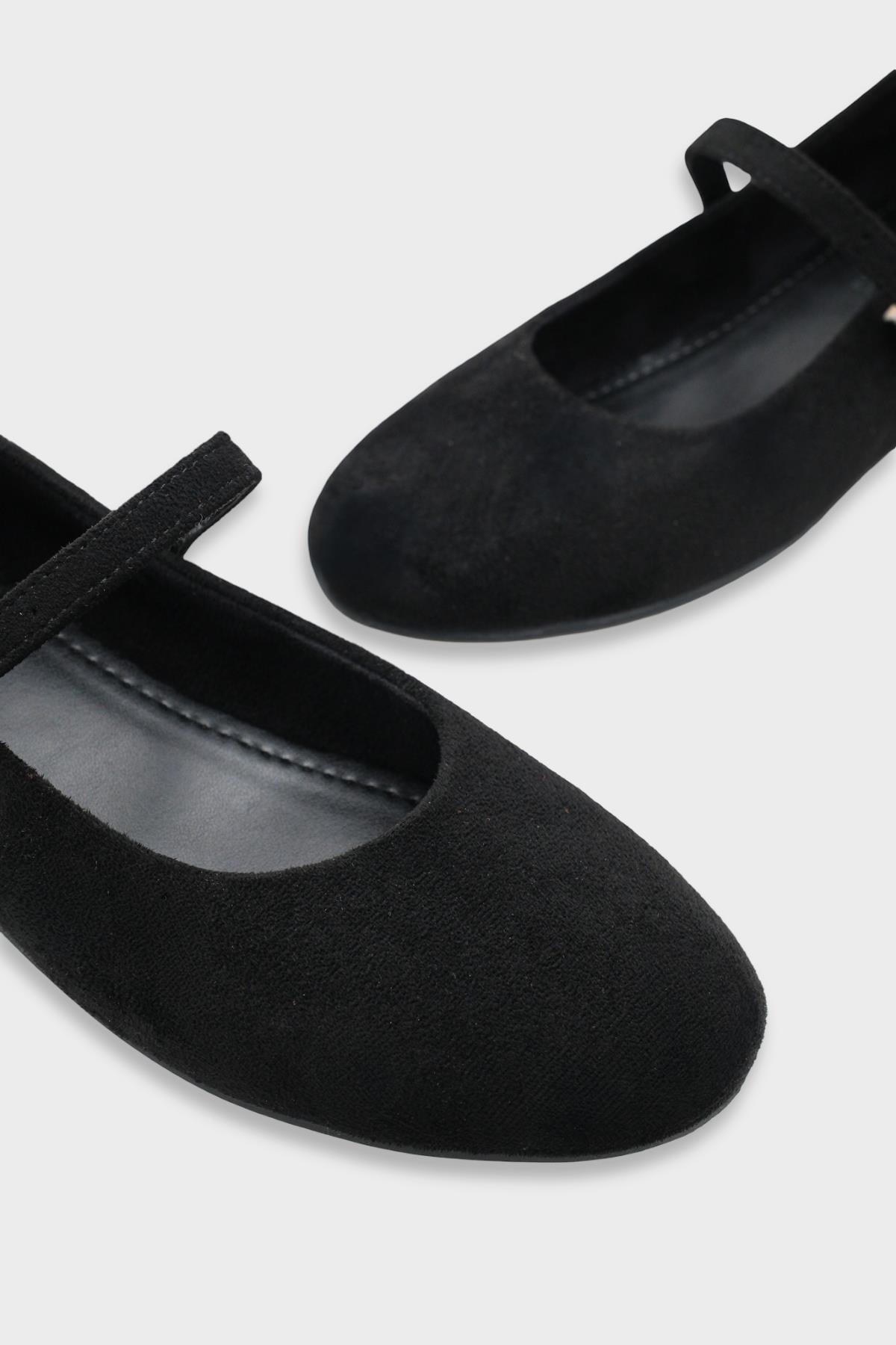 Capone Joell  Suede Look Hidden Wedge Metal Buckle Women Sued Black Ballet Flat