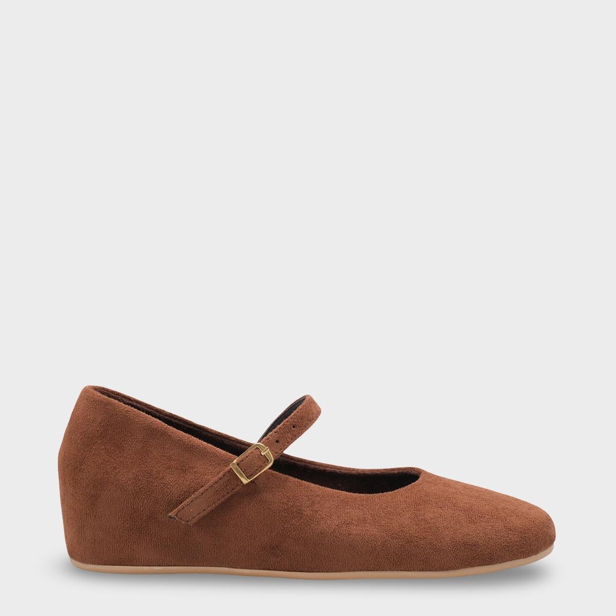 Capone Joell  Suede Look Hidden Wedge Metal Buckle Women Sued Brown Ballet Flat
