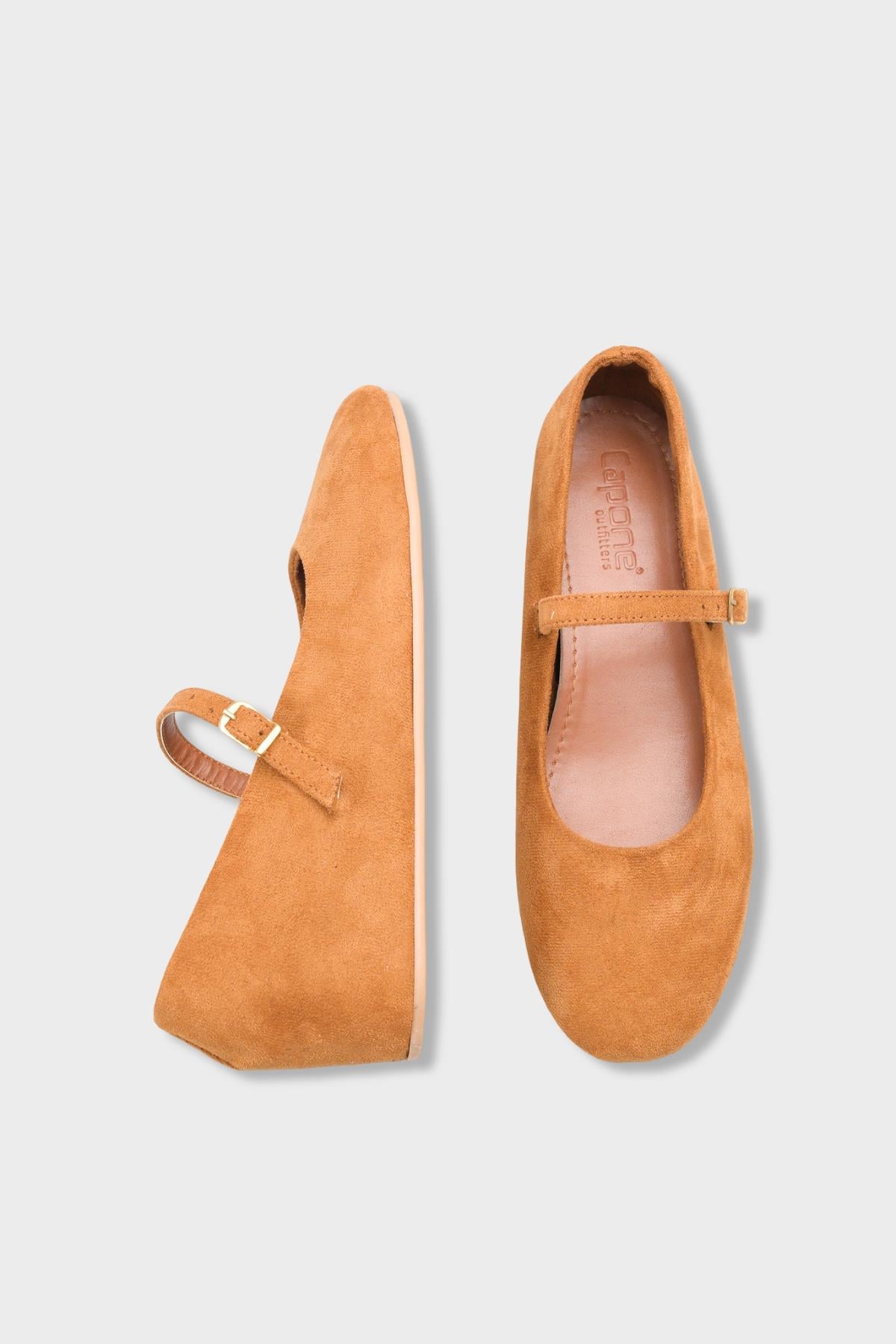 Capone Joell  Suede Look Hidden Wedge Metal Buckle Women Sued Tan Ballet Flat