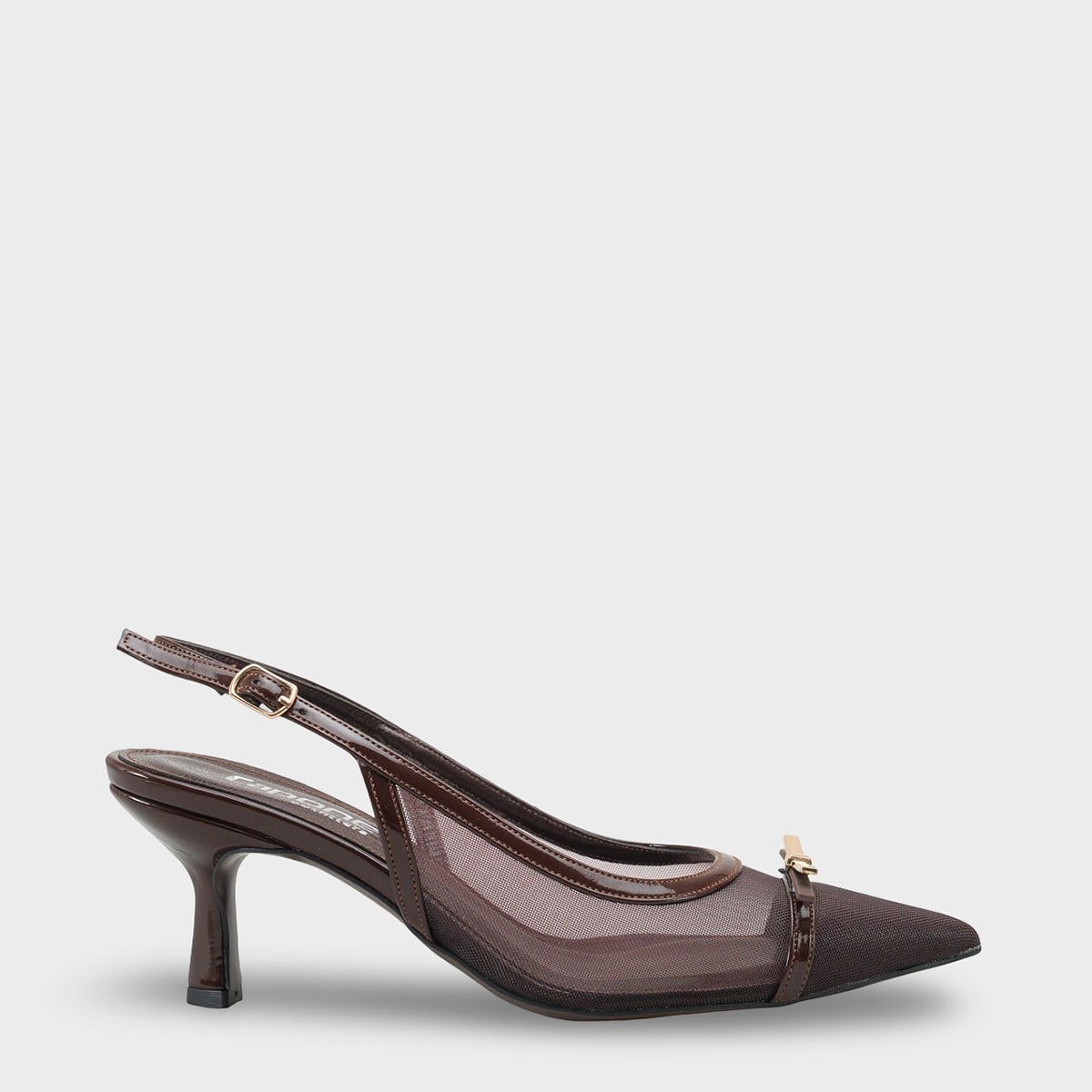 Capone Joya Mesh Pointed Toe Open Back Mid Heel Women Brown Shoe