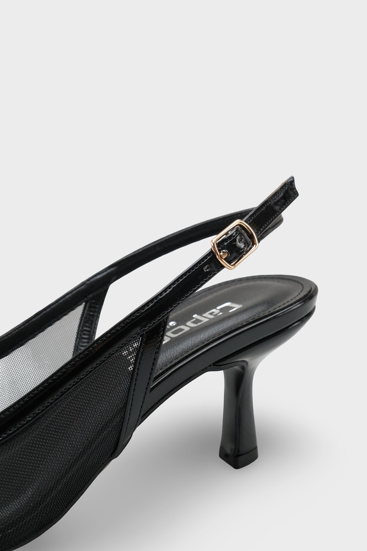 Capone Joya Mesh Pointed Toe Open Back Mid Heel Women Black Shoe