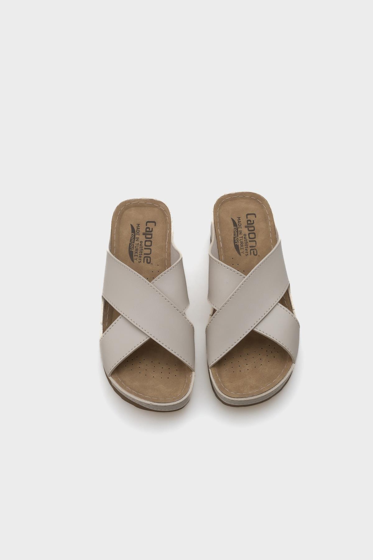 Capone Kandy Z0632 Women Beige Slide Comfort Anatomical Cross Band Sandals