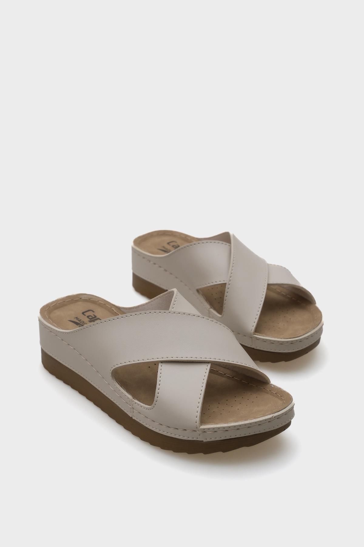 Capone Kandy Z0632 Women Beige Slide Comfort Anatomical Cross Band Sandals