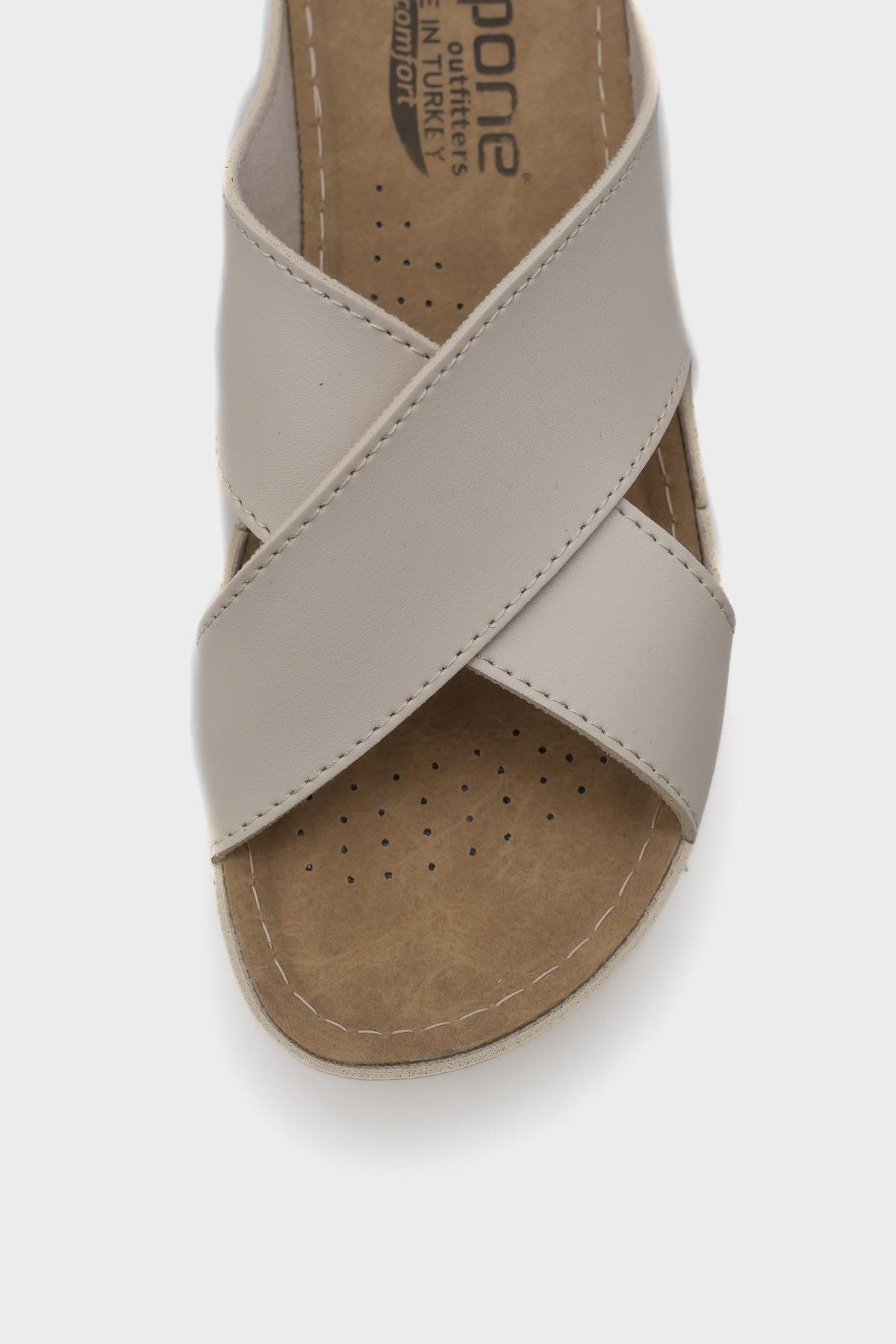 Capone Kandy Z0632 Women Beige Slide Comfort Anatomical Cross Band Sandals