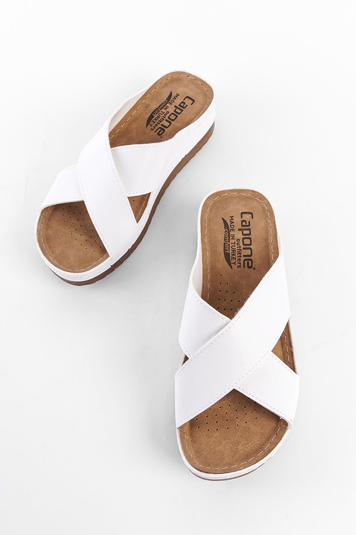 Capone Kandy Z0632 Women White Slide Comfort Anatomical Cross Band Sandals