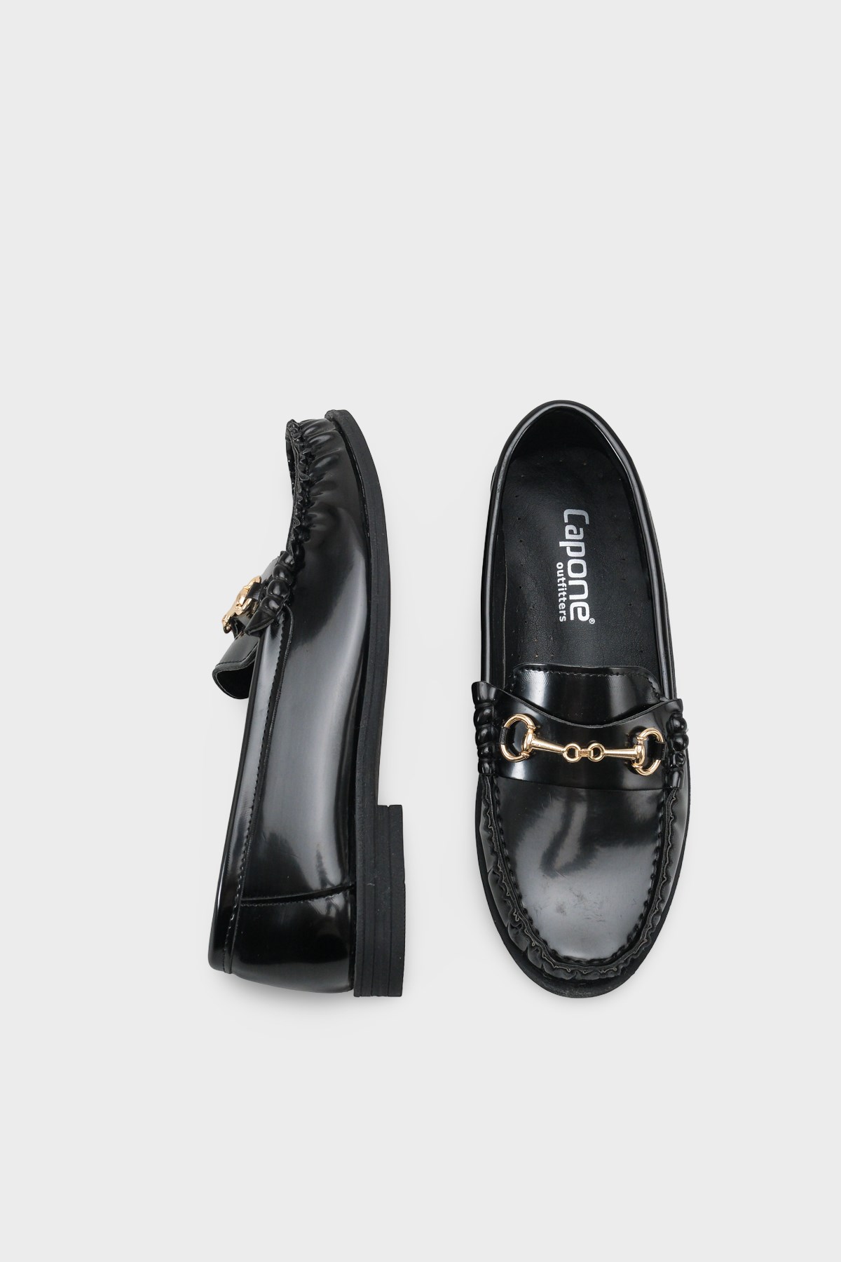 Capone Karlie Metal Buckle Patent Look Women Patent Black Loafer