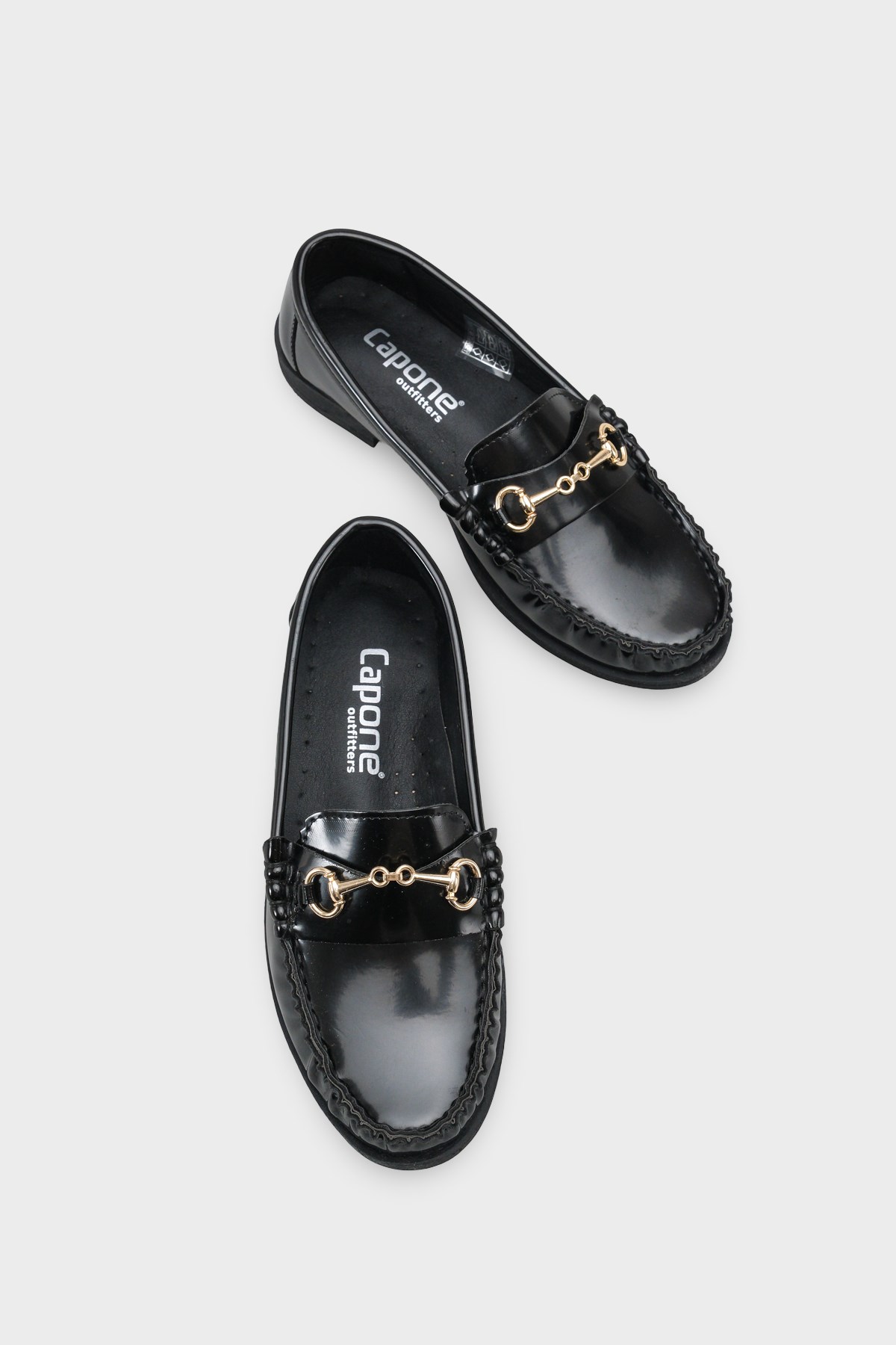 Capone Karlie Metal Buckle Patent Look Women Patent Black Loafer