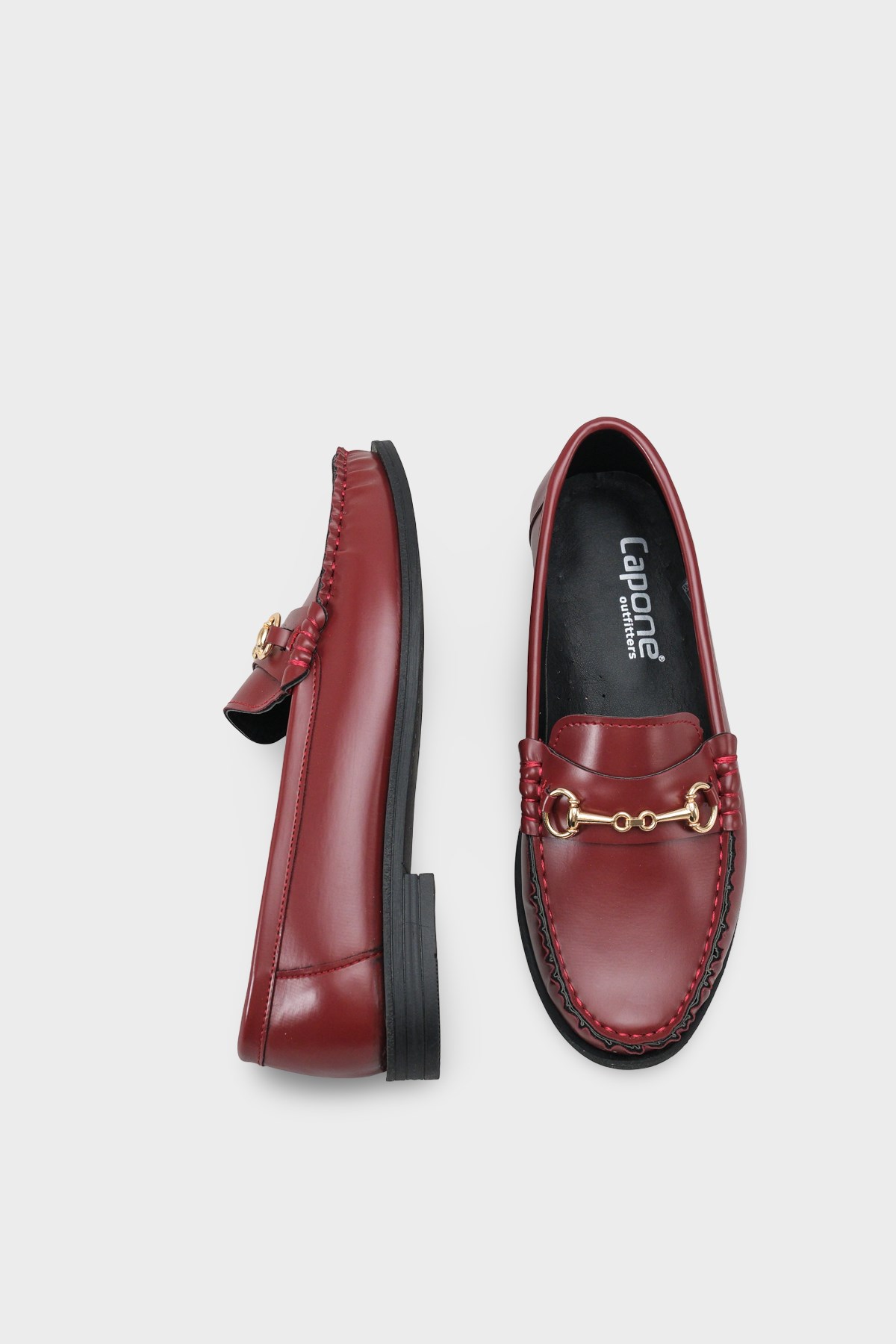 Capone Karlie Metal Buckle Patent Look Women Burgundy Loafer