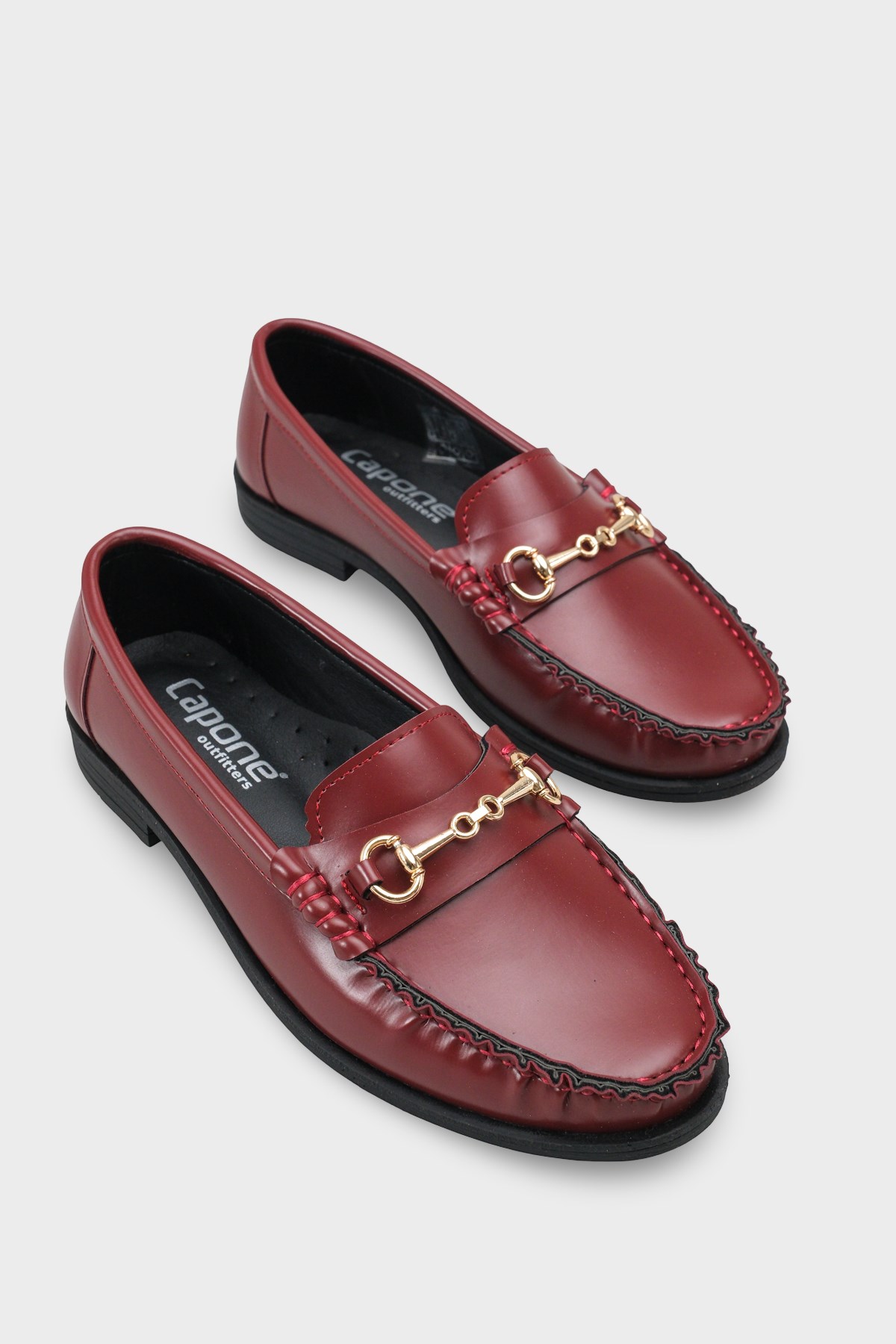 Capone Karlie Metal Buckle Patent Look Women Burgundy Loafer